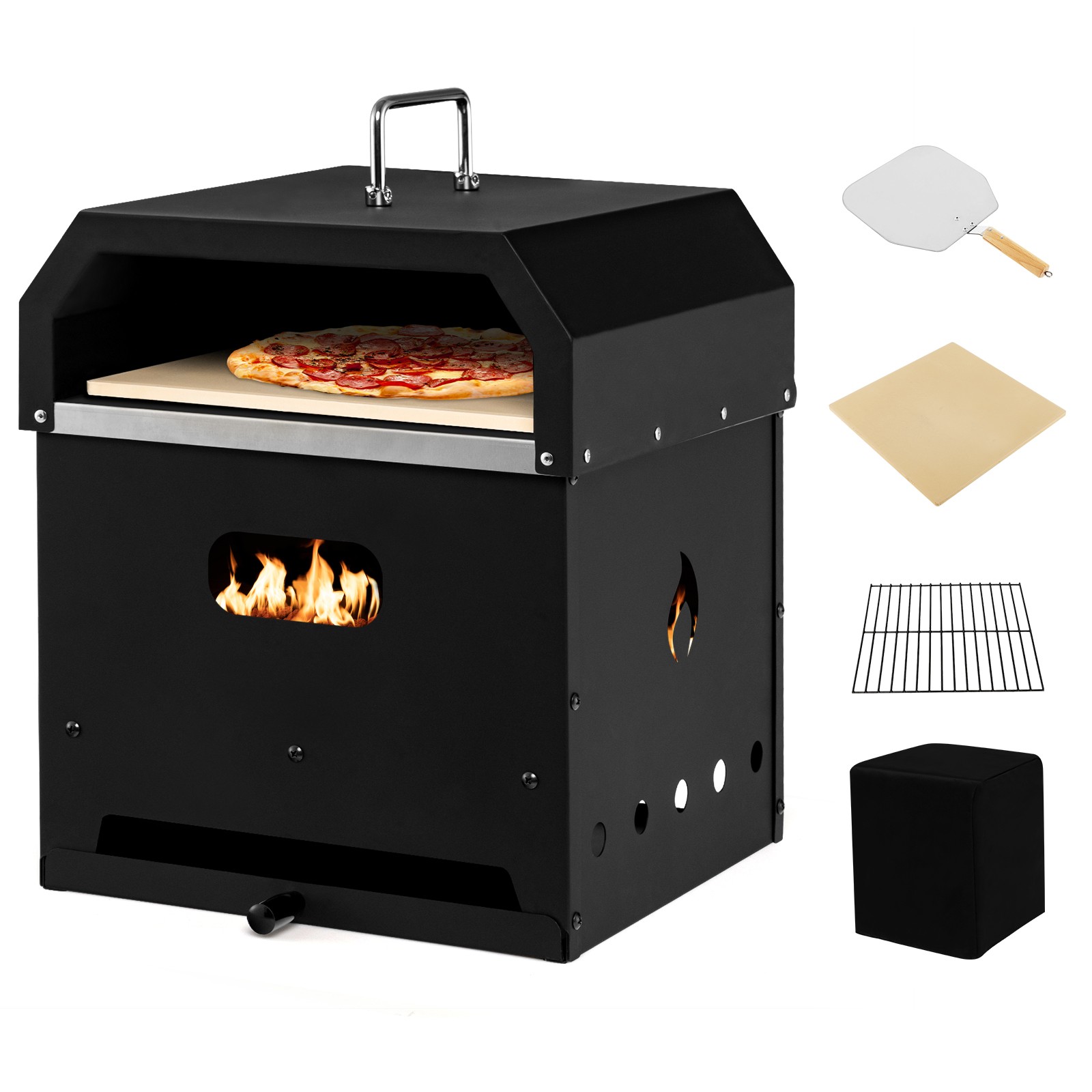 4-in-1 Multipurpose Outdoor Pizza Oven Wood Fired 2-Layer Detachable Oven