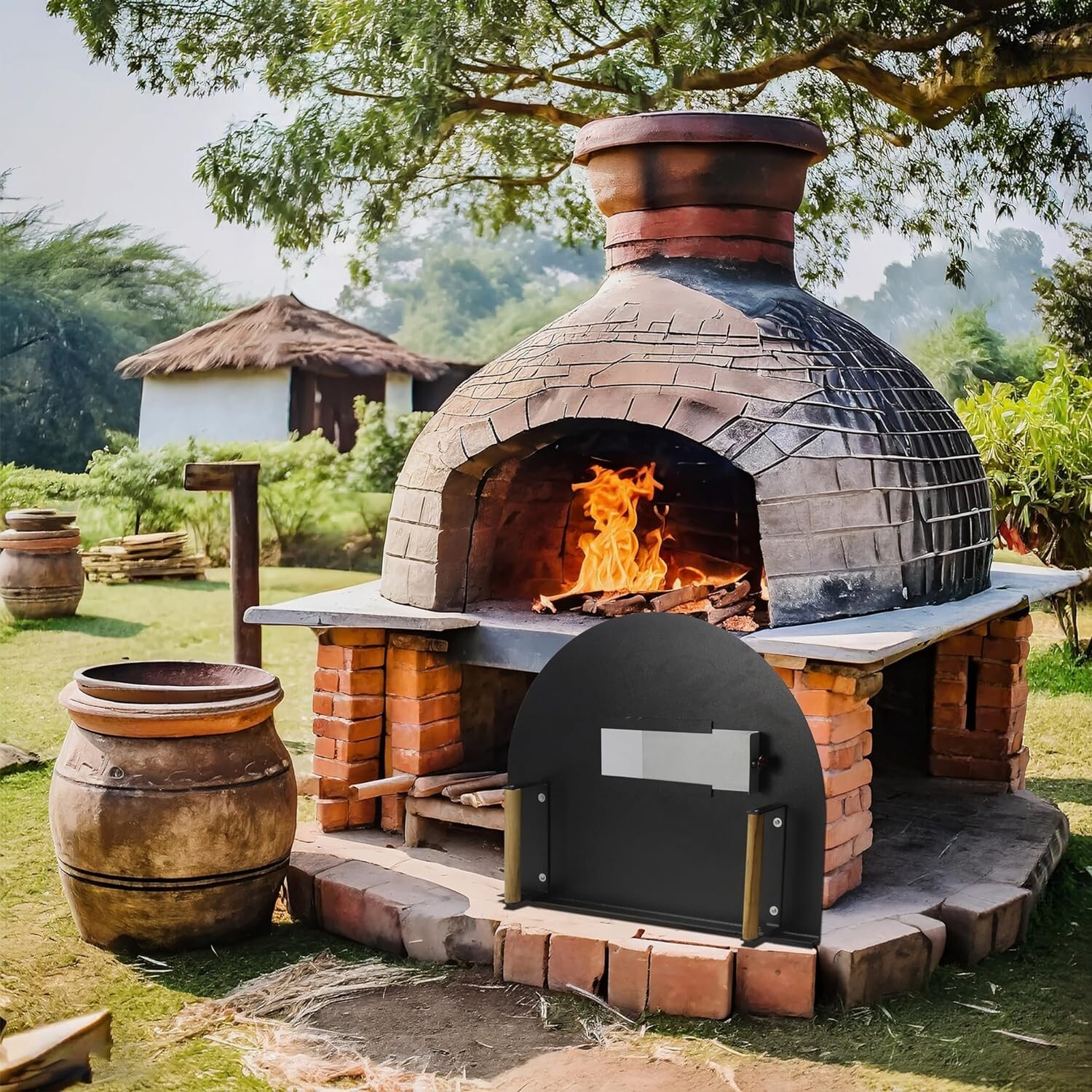 Pizza Oven Door – 20”(H) X 25”(W) – Stainless Steel 304 With Wooden Handles