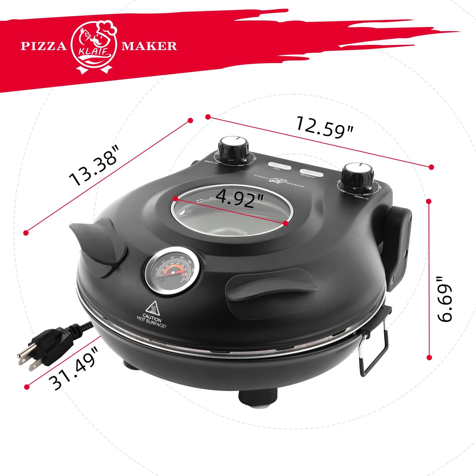 Klaif 12 Electric Countertop Pizza Oven Indoor Ceramic Stone Dual Adjustable
