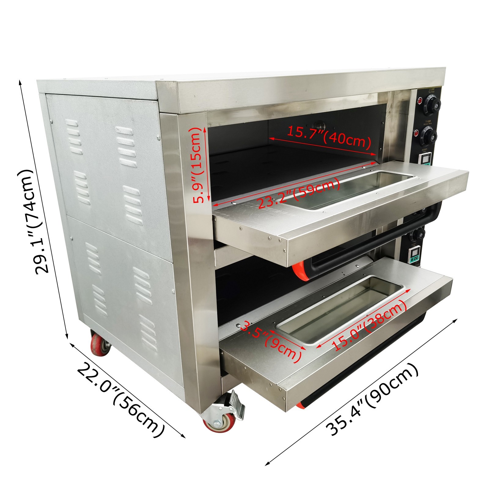 220V 1PH Commercial Movable Double-decker Pizza Electric Oven 6.4KW with Casters