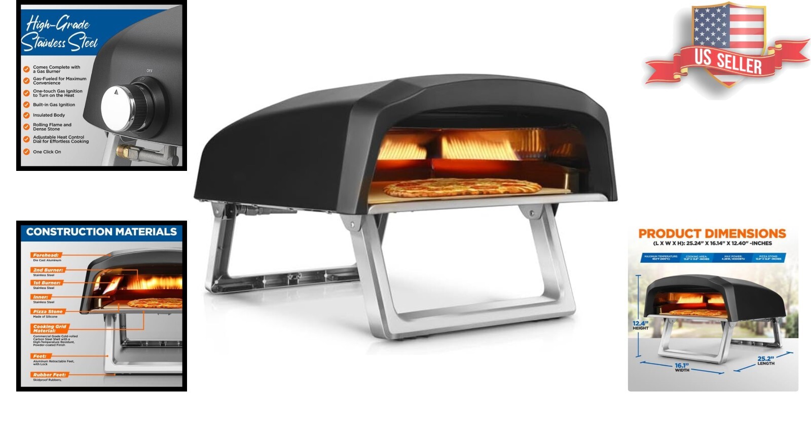 Stainless Steel Portable Pizza Oven – Cooks Perfect 12″ Pizzas Quickly
