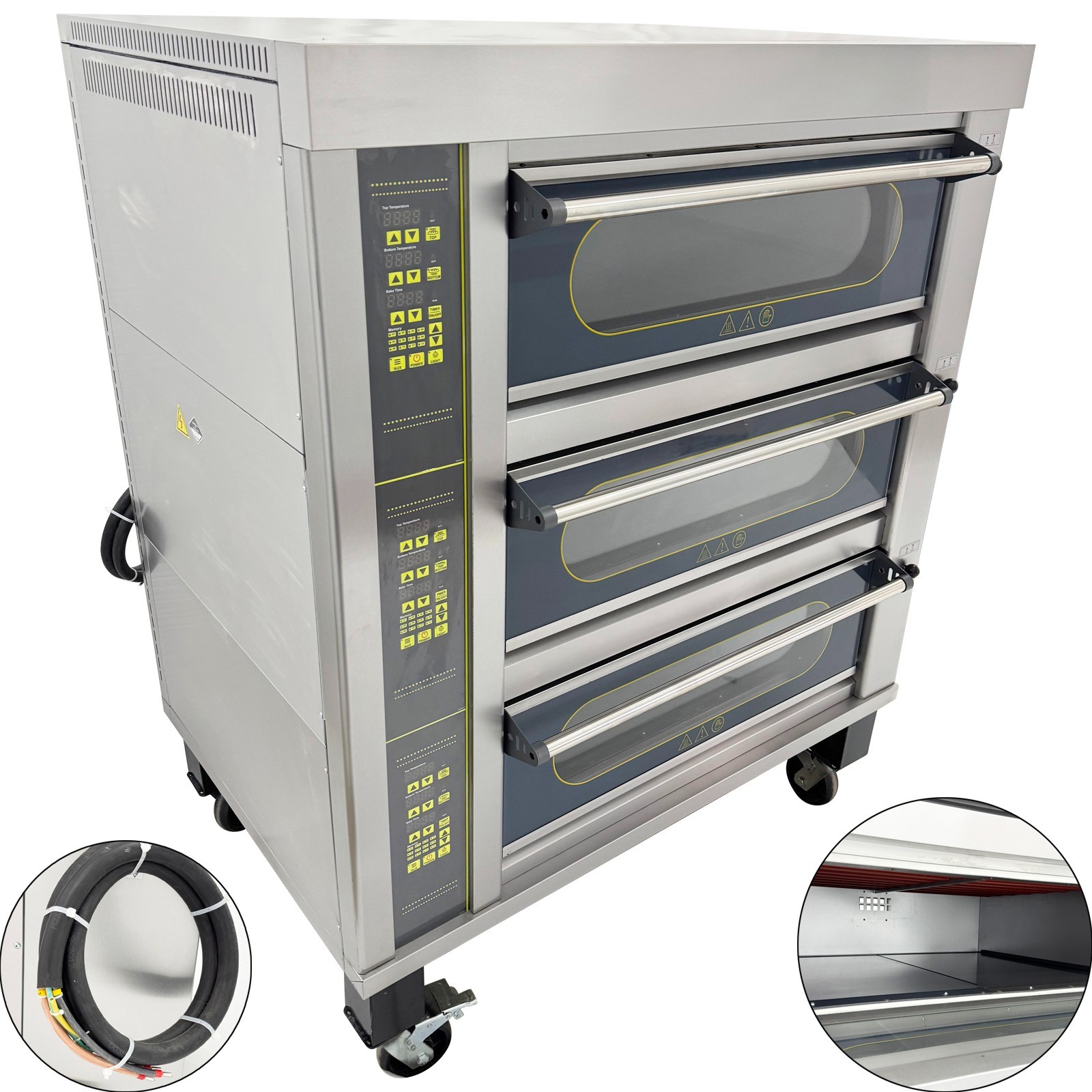 220V 3PH Commercial Three-Layer Movable Electric Pizza Oven 19.8KW 0-300˚C