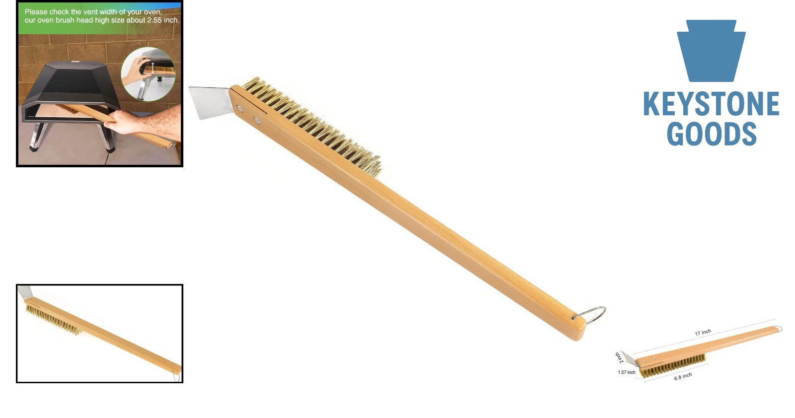 LRUI Outdoor Pizza Oven & Stone Cleaning Brush with Copper Wire & Scraper