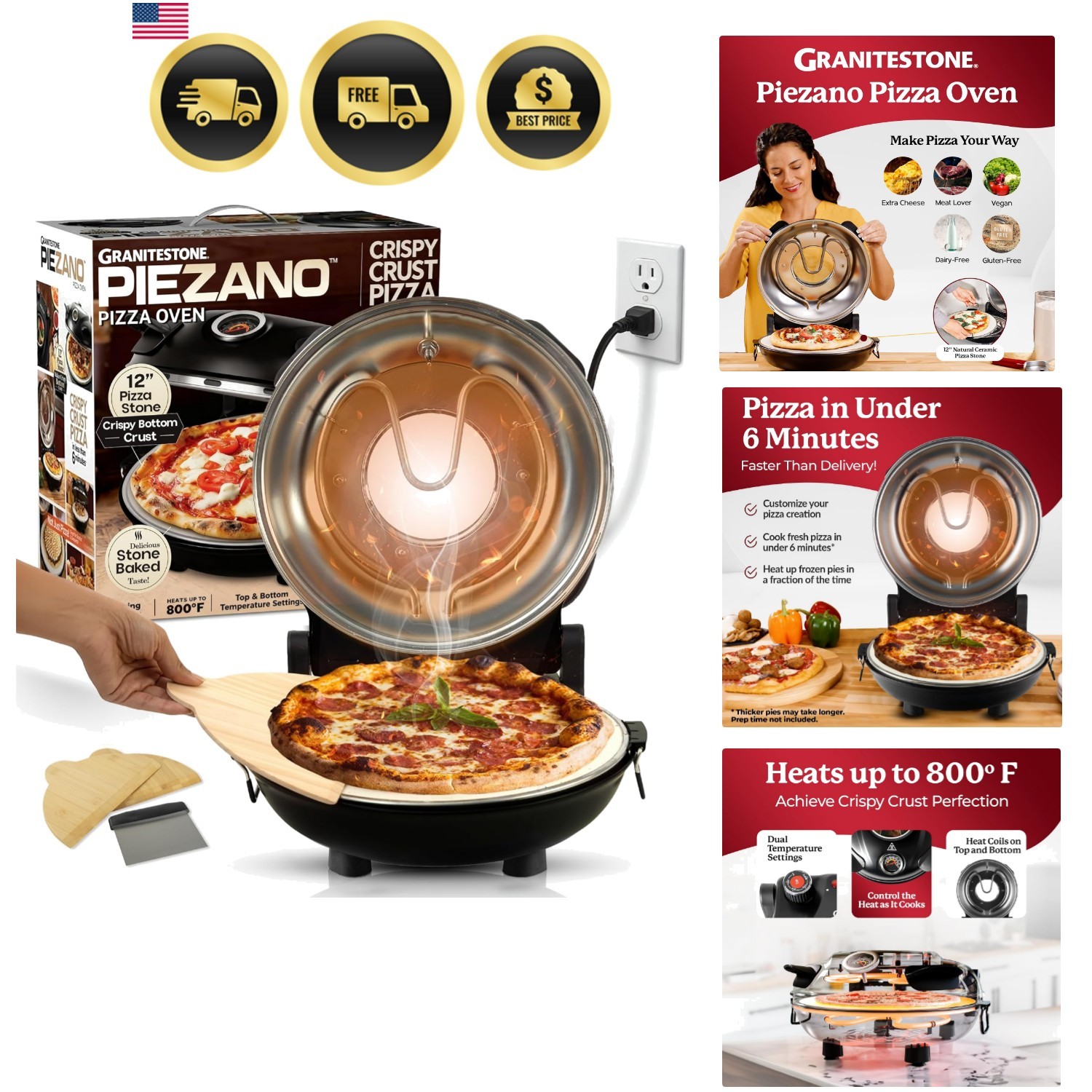12 Inch Electric Indoor Pizza Oven Heats up to 800˚F – Pizza Maker with Ceram…