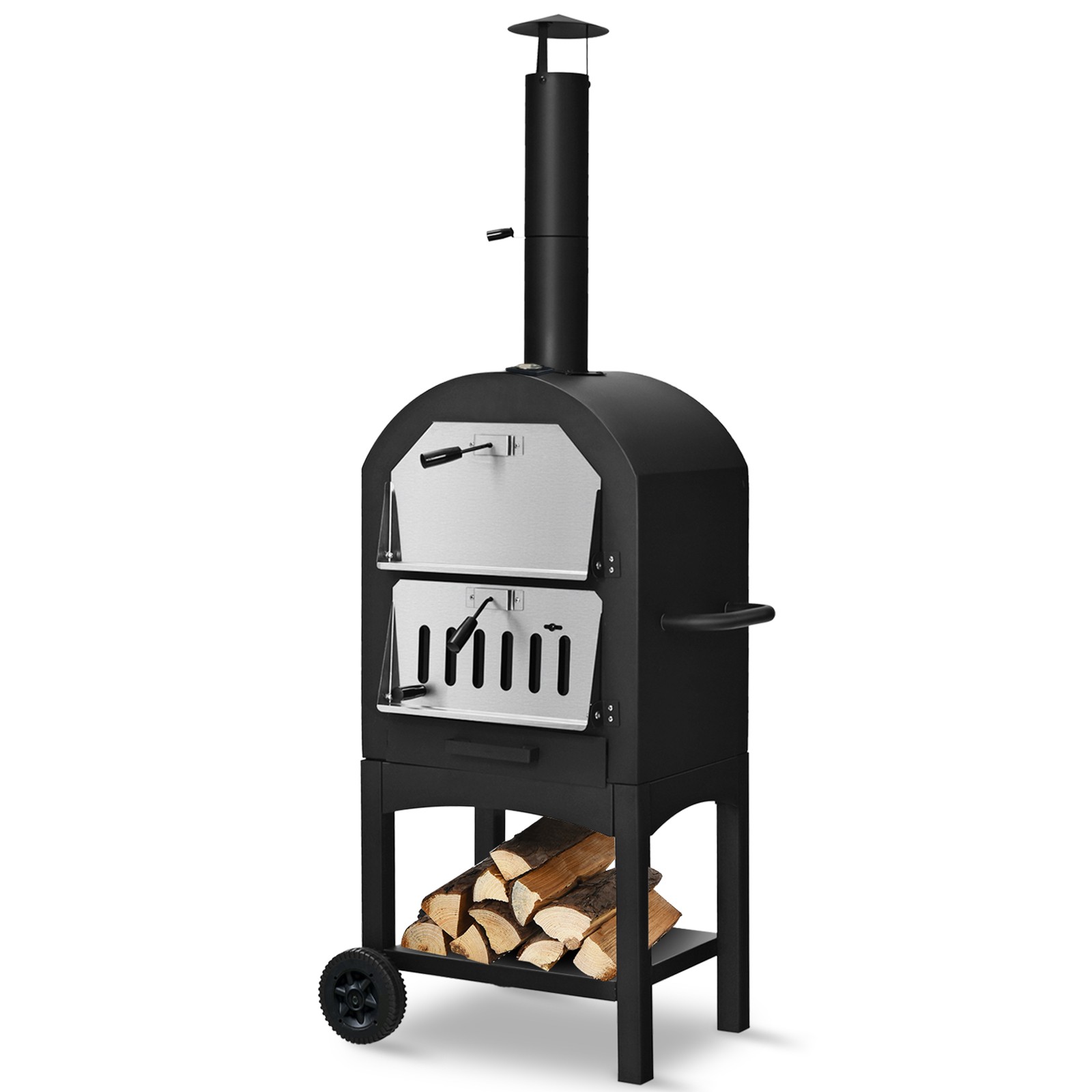 Outdoor Pizza Oven Wood Fire Pizza Maker Grill w/ Pizza Stone & Waterproof Cover