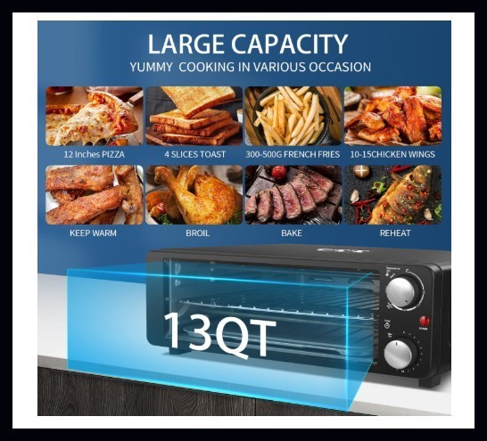 CTT Black 2 in 1 Baker Pizza Oven Countertop Toaster Multi-Functional