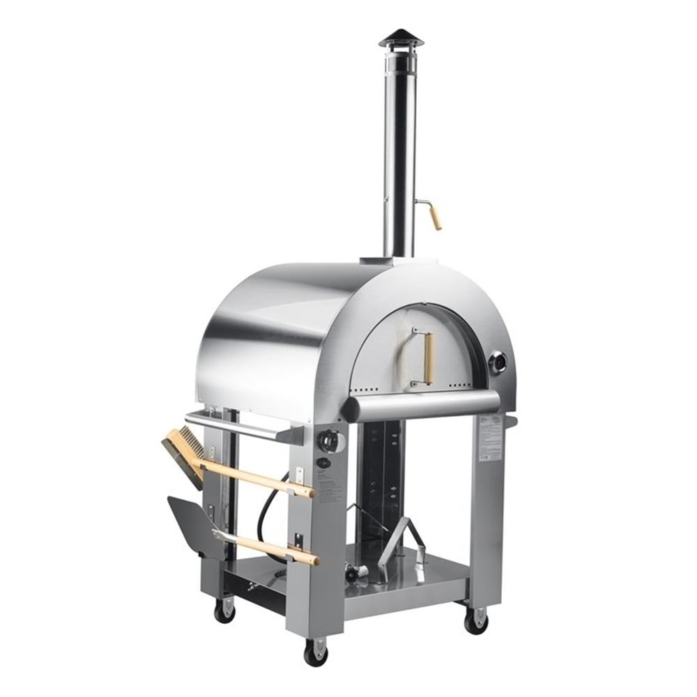 Pemberly Row 32-inch Outdoor Gas and Wood Fired Pizza Oven in Stainless Steel