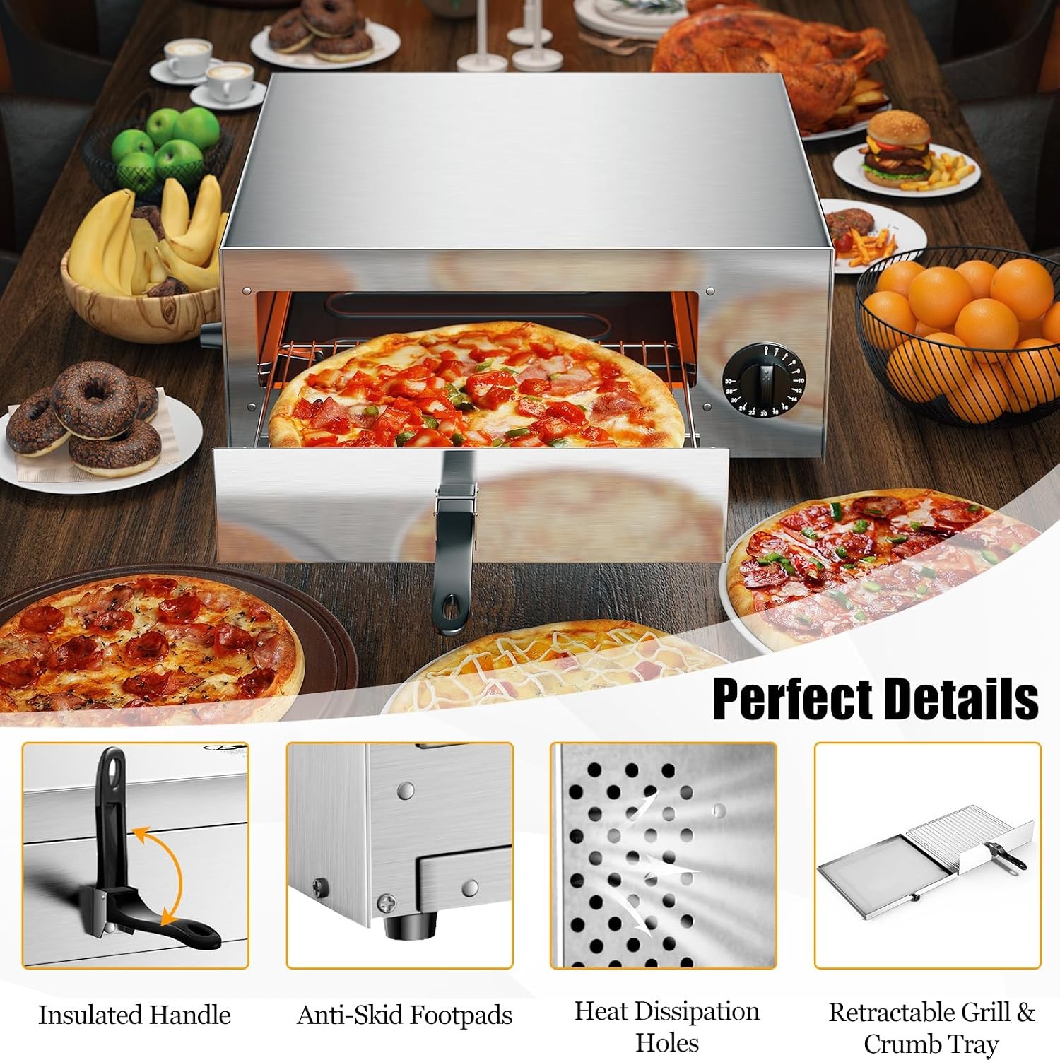 Electric Pizza Oven Stainless Steel Pizza Baker Kitchen Commercial Use Snack