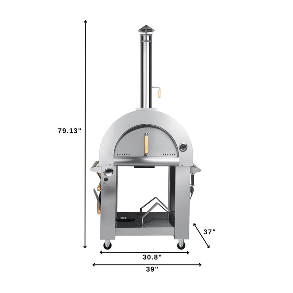 Pemberly Row 32-inch Outdoor Gas and Wood Fired Pizza Oven in Stainless Steel