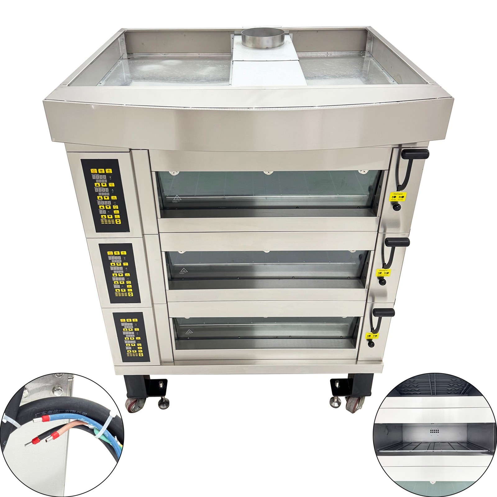 220V 3PH Commercial Movable Electric Pizza Oven 3-Layer Baking Oven 0-300˚C