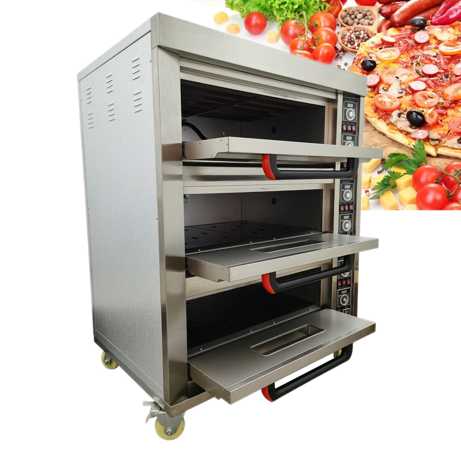 220V 3PH 27HP Commercial Pizza Oven Triple Deck Pizza Oven 20℃-400℃