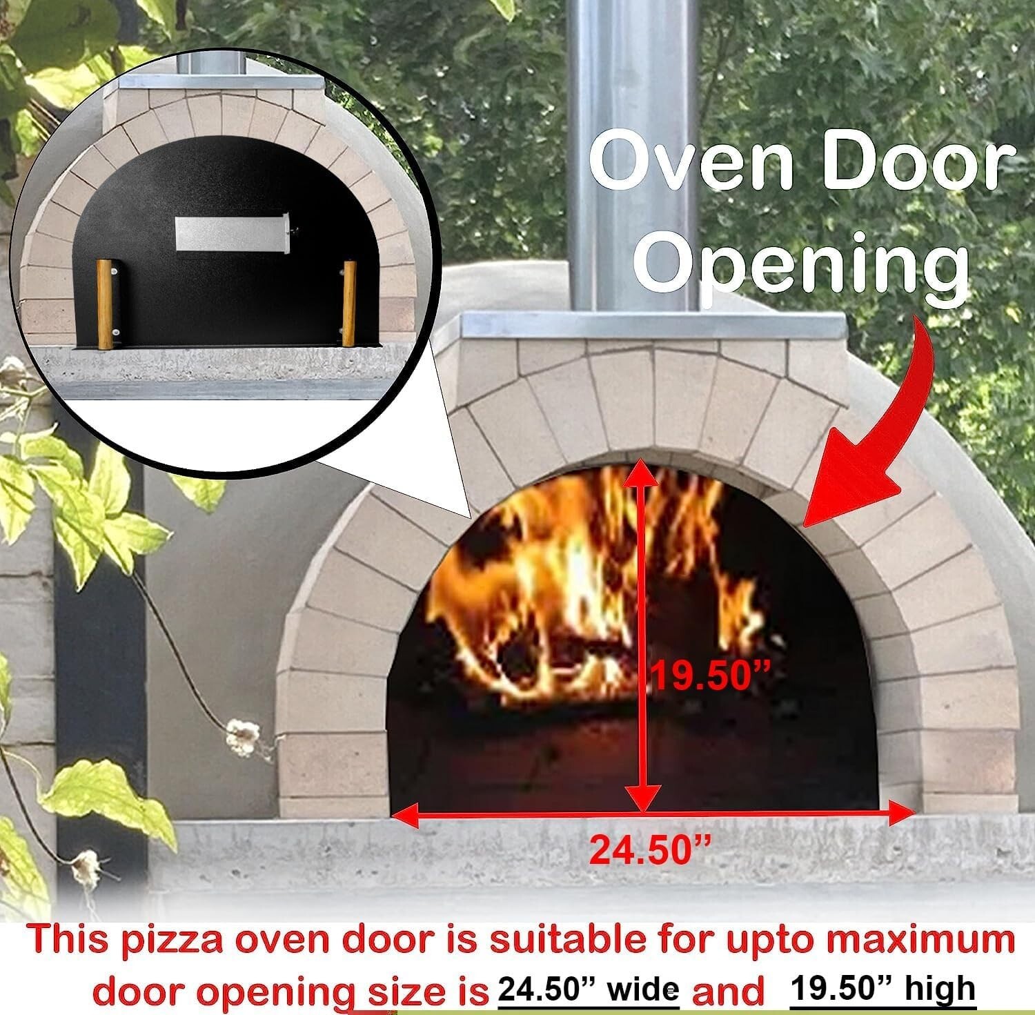 Pizza Oven Door – 20”(H) X 25”(W) – Stainless Steel 304 With Wooden Handles