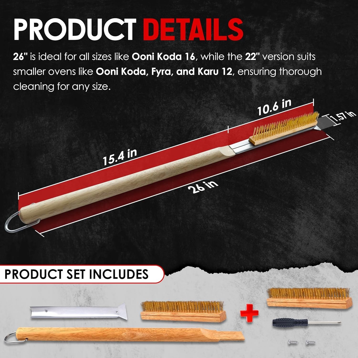 26in Pizza Oven Cleaning Brush Kit with Spare Head & Tools