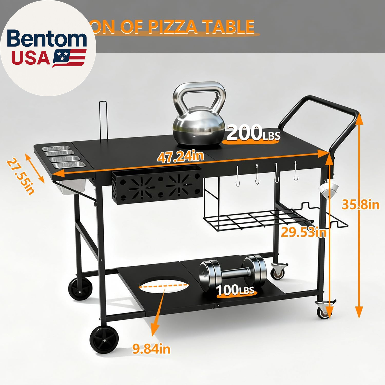Pizza Oven Table with Topping Station, Outdoor Pizza Oven Cart, Grill Cart Table