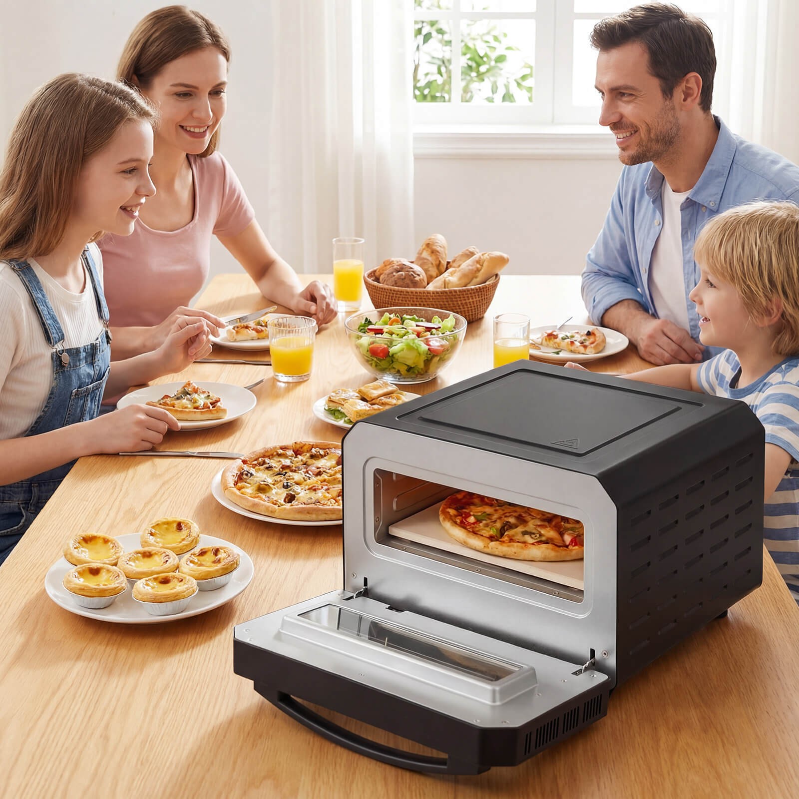 Pizza Oven for 12″ Pizzas w/6 Presets & 2-Min Rapid Baking Heats up to 750℉