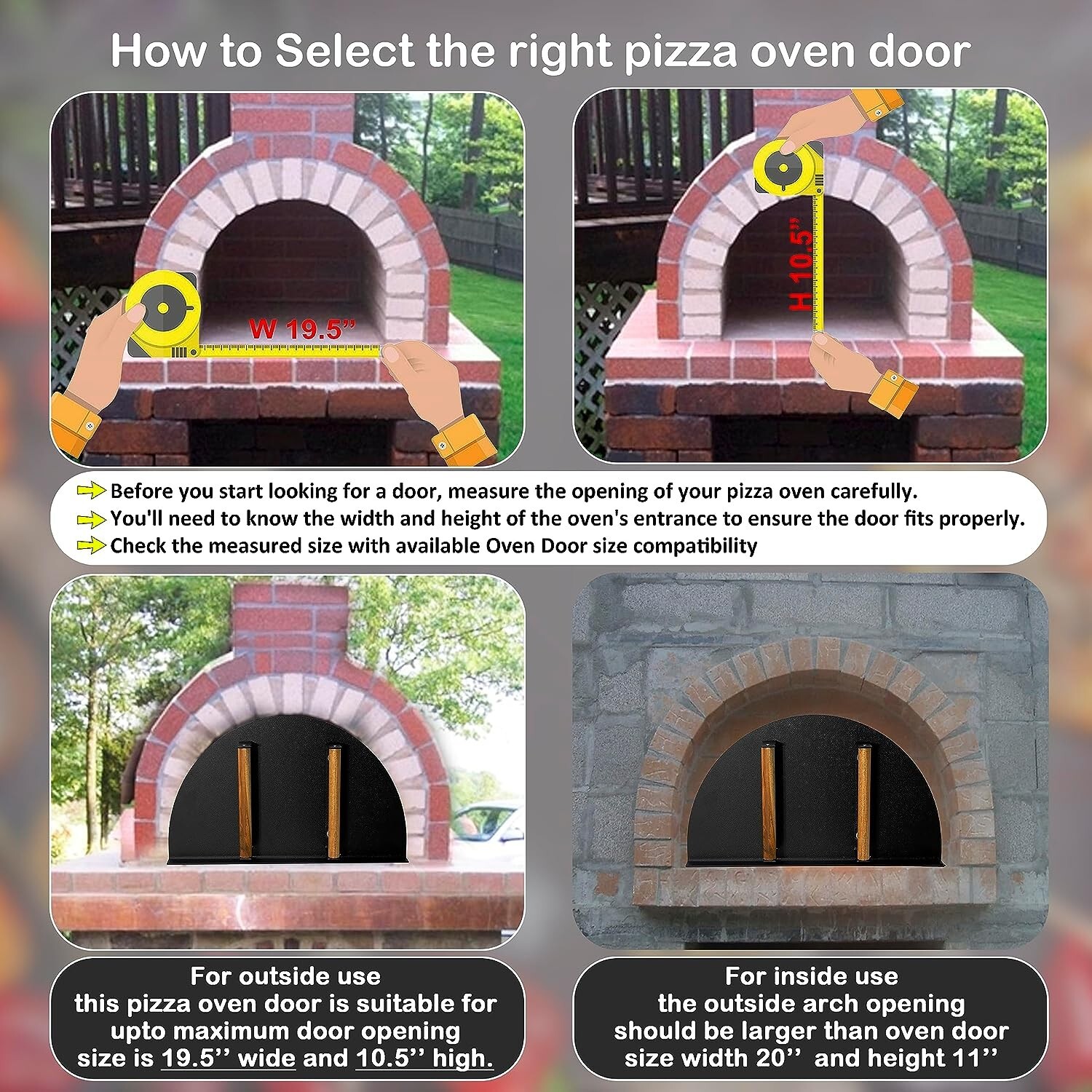 Simond Store Pizza Oven Door 20”(L) X 11”(H) Stainless Steel w/ Wooden Handle