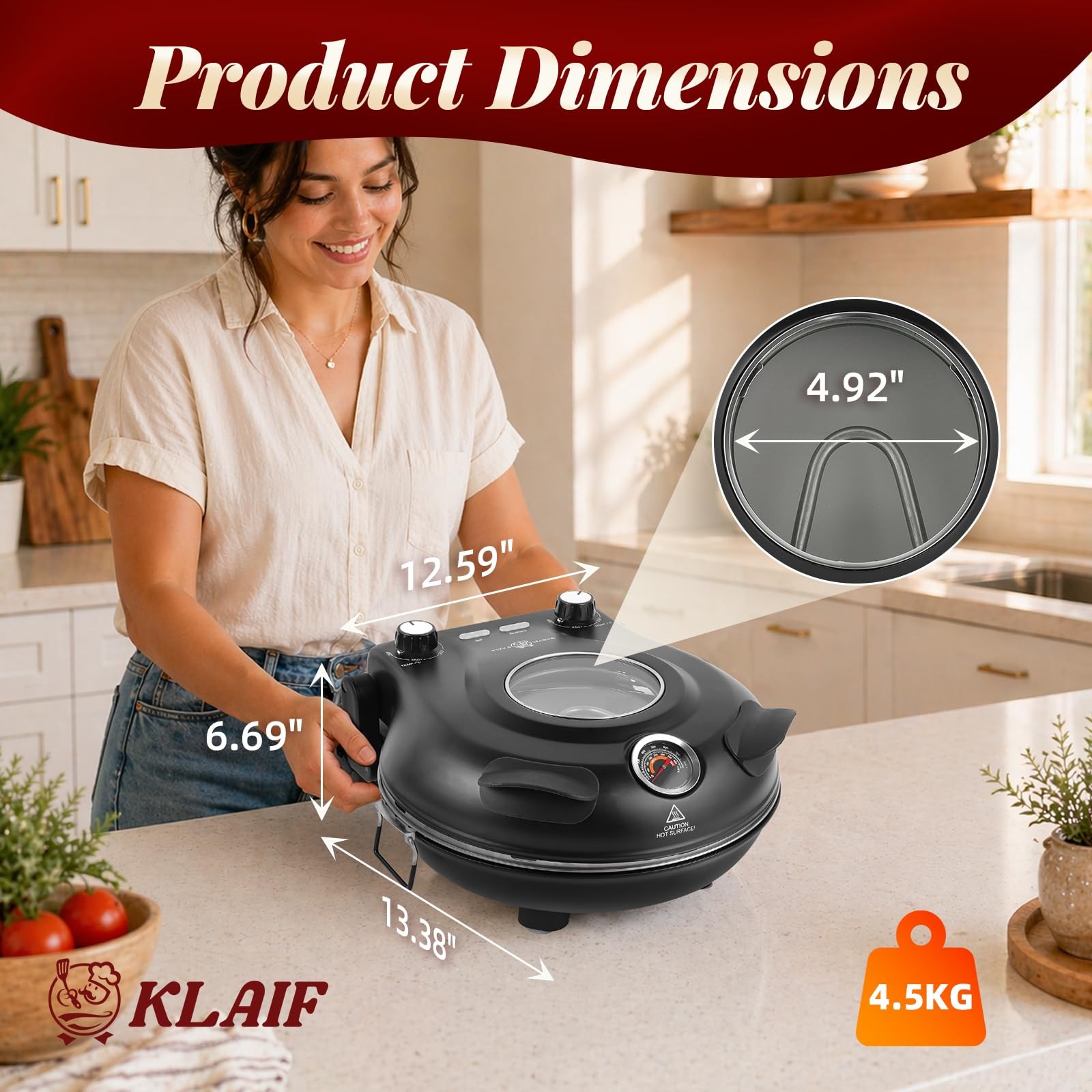 Klaif 12 Electric Countertop Pizza Oven Indoor Ceramic Stone Dual Adjustable