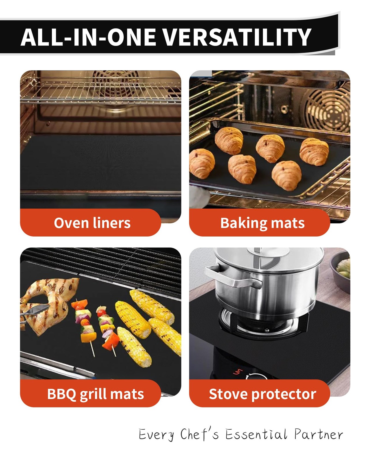 3 Pack Oven Liners for Bottom of Oven, 17×25″ Large 3 17”x25”, Black