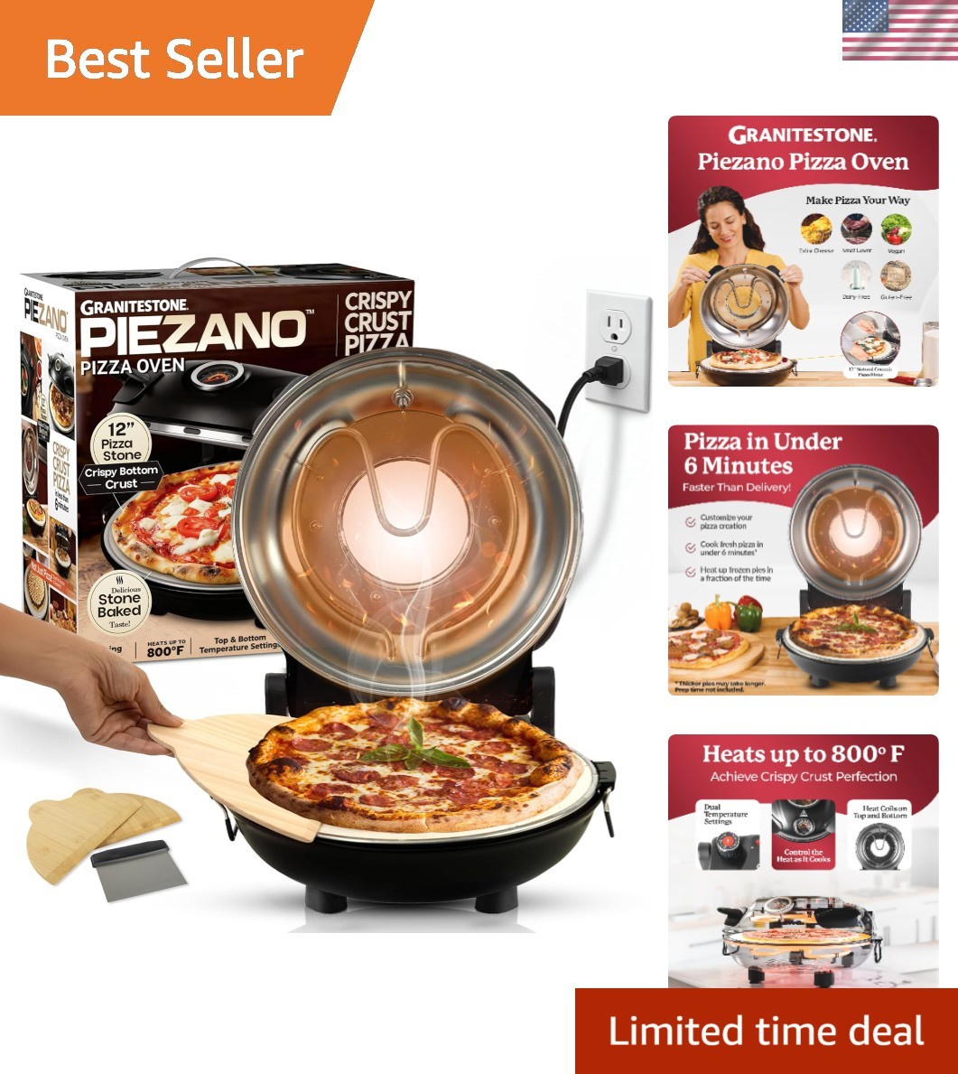 Compact Electric Pizza Oven – Ready in 6 Minutes with Wooden Peels Included