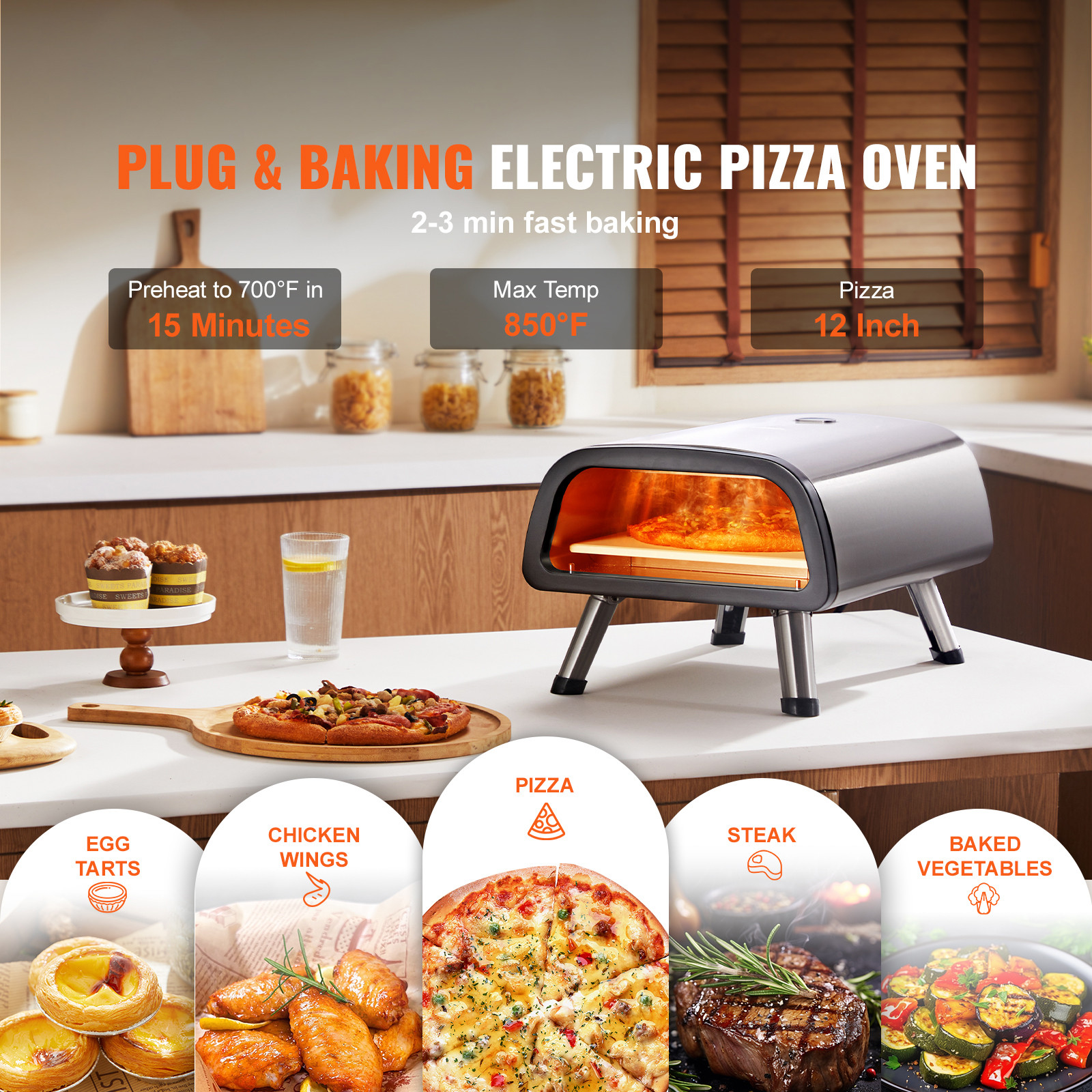 VEVOR Electric Pizza Oven Countertop Pizza Maker for 12″ Pizza Indoor & Outdoor