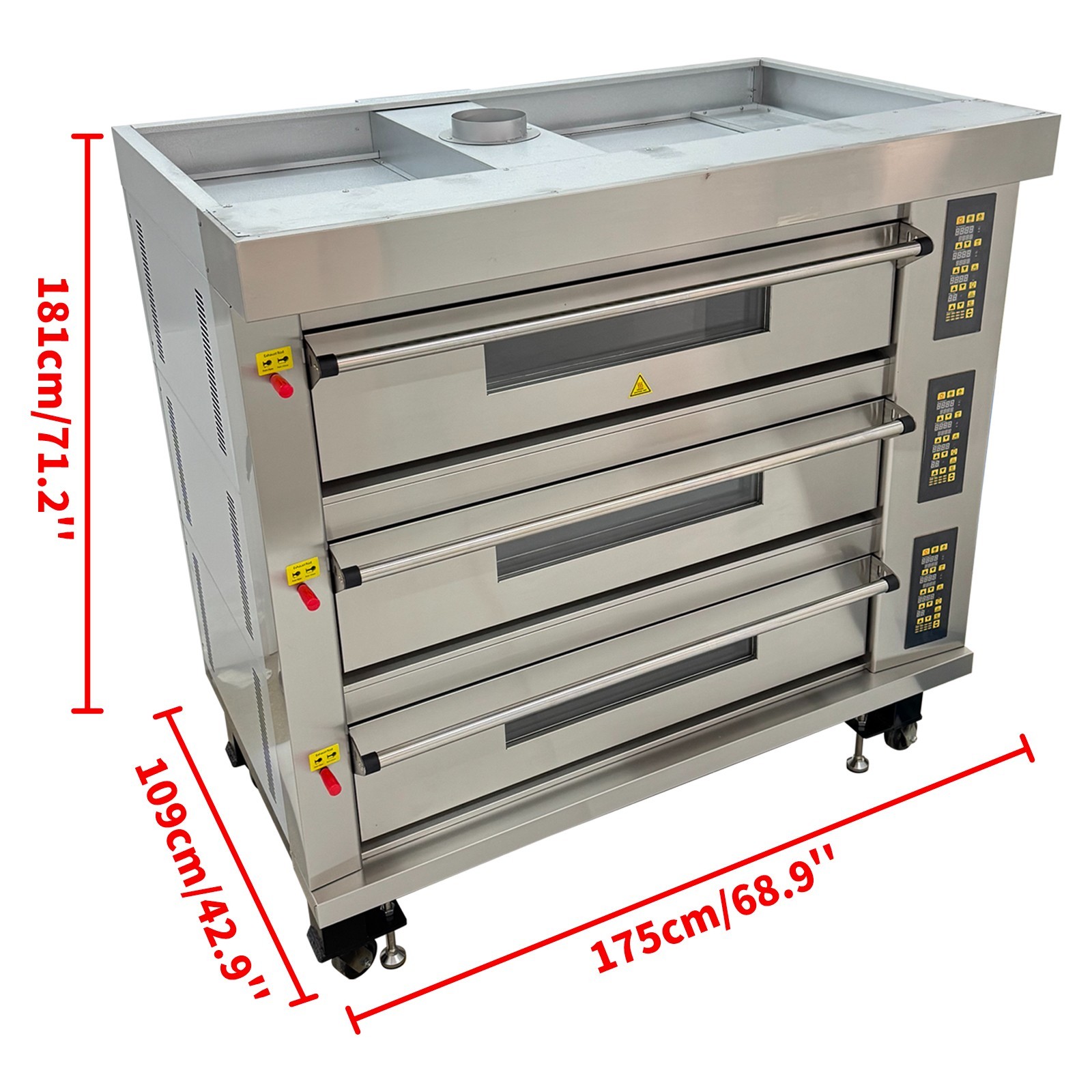 3 Decks Commercial Electric Bread Pizza Baking Oven Movable Toaster 220V 5-400˚C