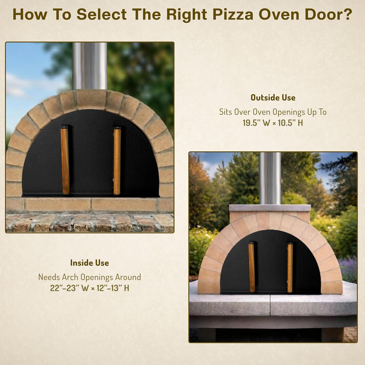 Pizza Oven Door – 20″L X 11″H Stainless Steel Heavy-Duty Door with Wooden Handle