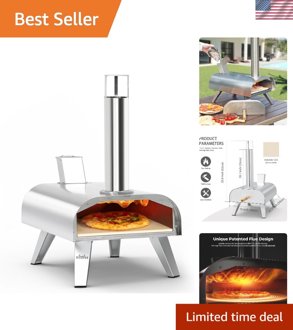 High-Performance 12” Pizza Grill with Wood Pellet – Perfect for Outdoor Parties