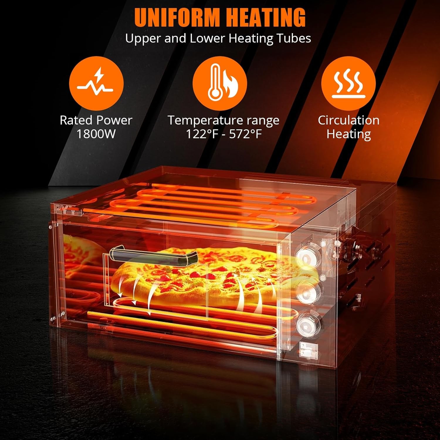 110V Electric Pizza Oven 1100W Dual Heating Timer Stainless Steel Removable Tray