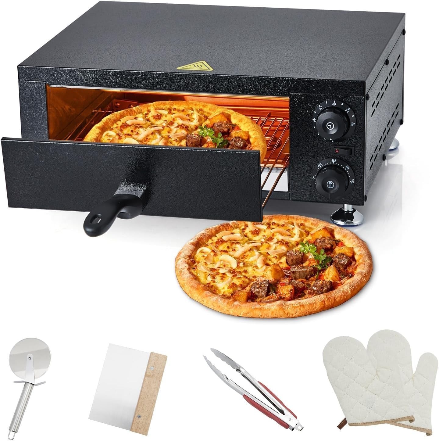 1100W Electric Pizza Oven 12″ Countertop Stainless Steel Pizza Maker with Timer