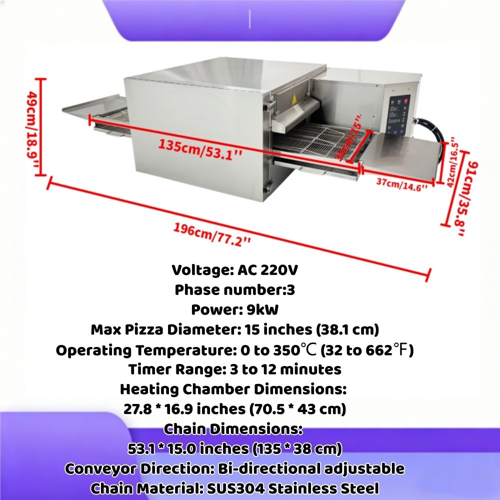 Hot Air Circulation Commercial Pizza Oven 9KW Fast Baking Conveyor Pizza Making