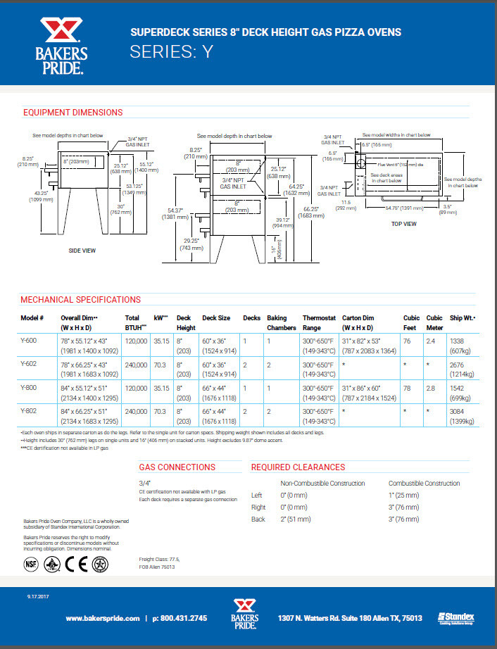 Pizza Oven – Single Deck – Bakers Pride Y-600 – NG