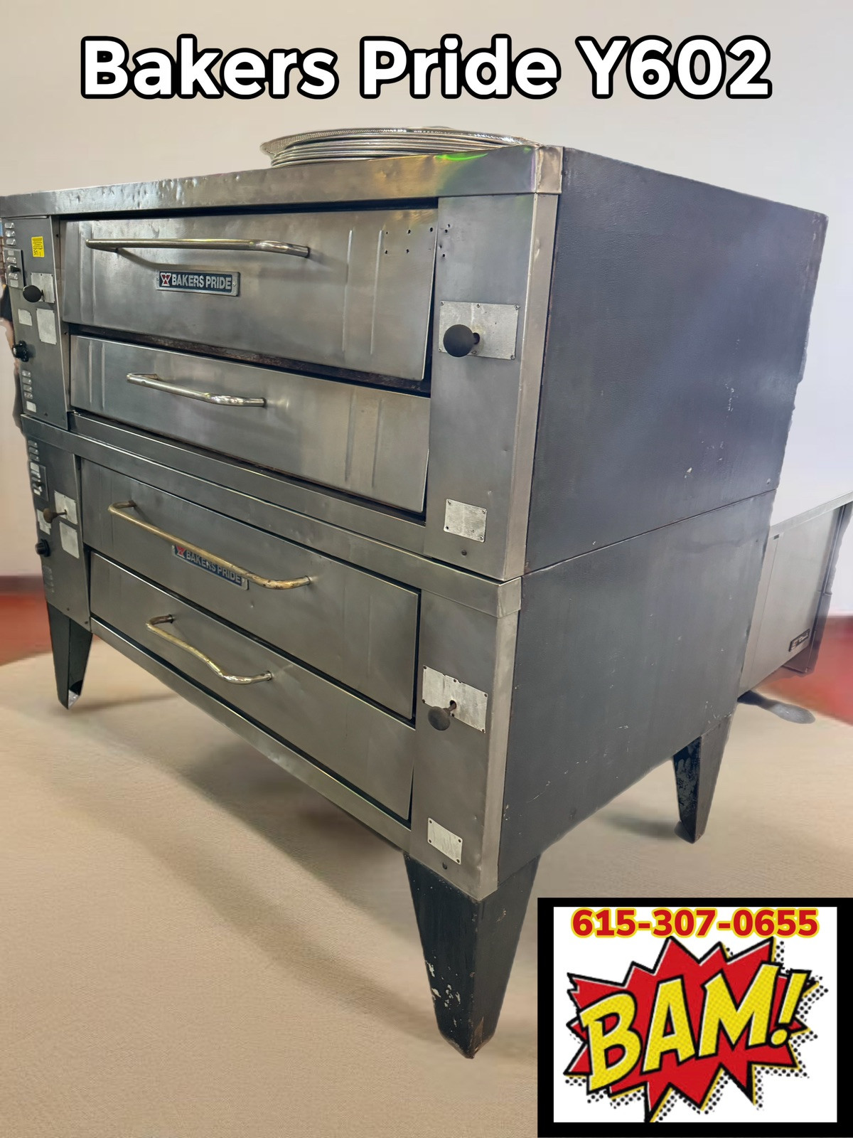BAKERS PRIDE Y-600 DOUBLE DECK NAT GAS PIZZA OVENS 78″ W X 43″ D X 66″ H – Works