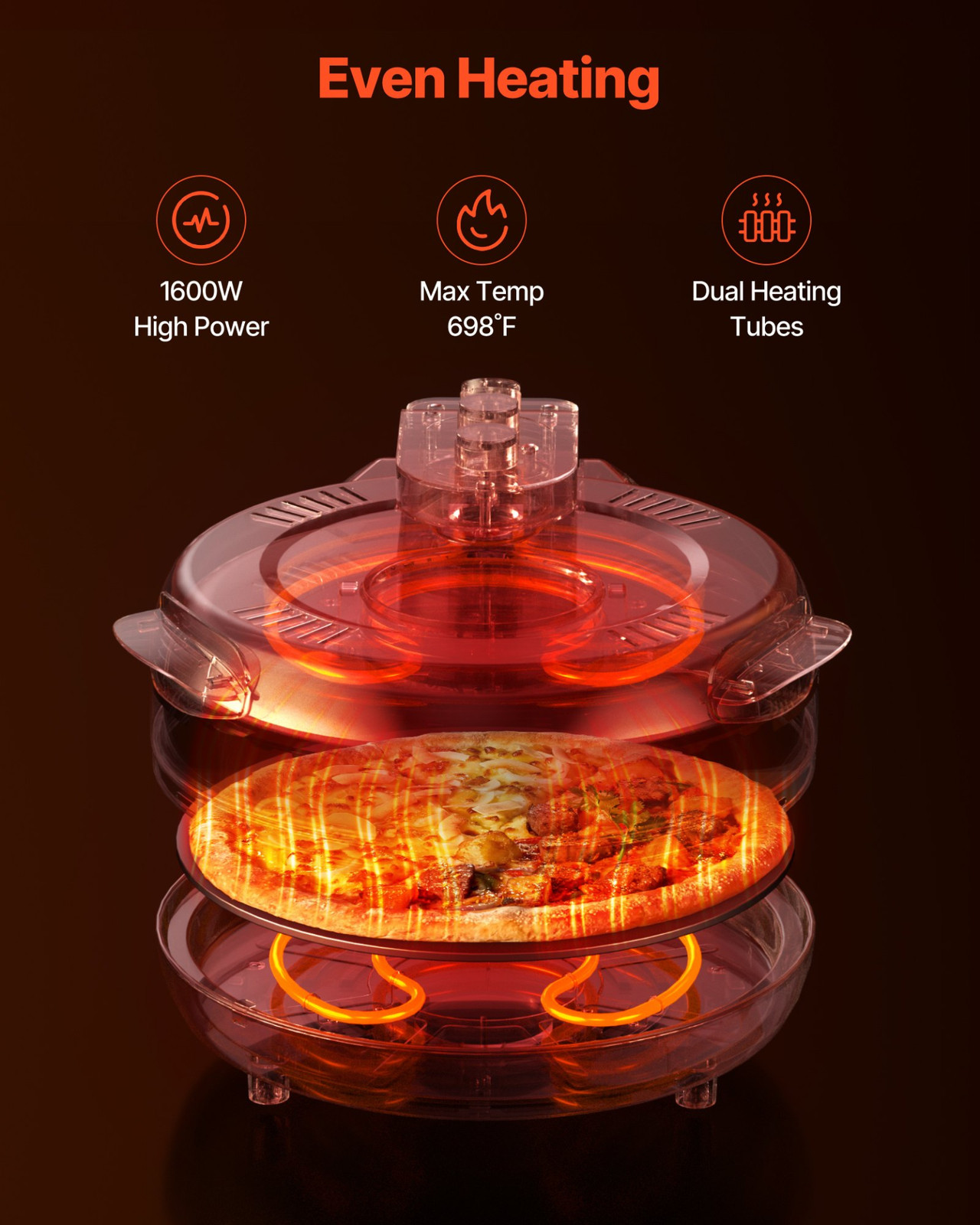 14″ Electric Pizza Oven 1600W Maker w/ Stone 5-Mode Temp Control for Home Use