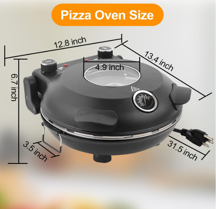 Horno de pizza de interior, retro de 30 cm, calentamiento rápido a 400 °C, horno