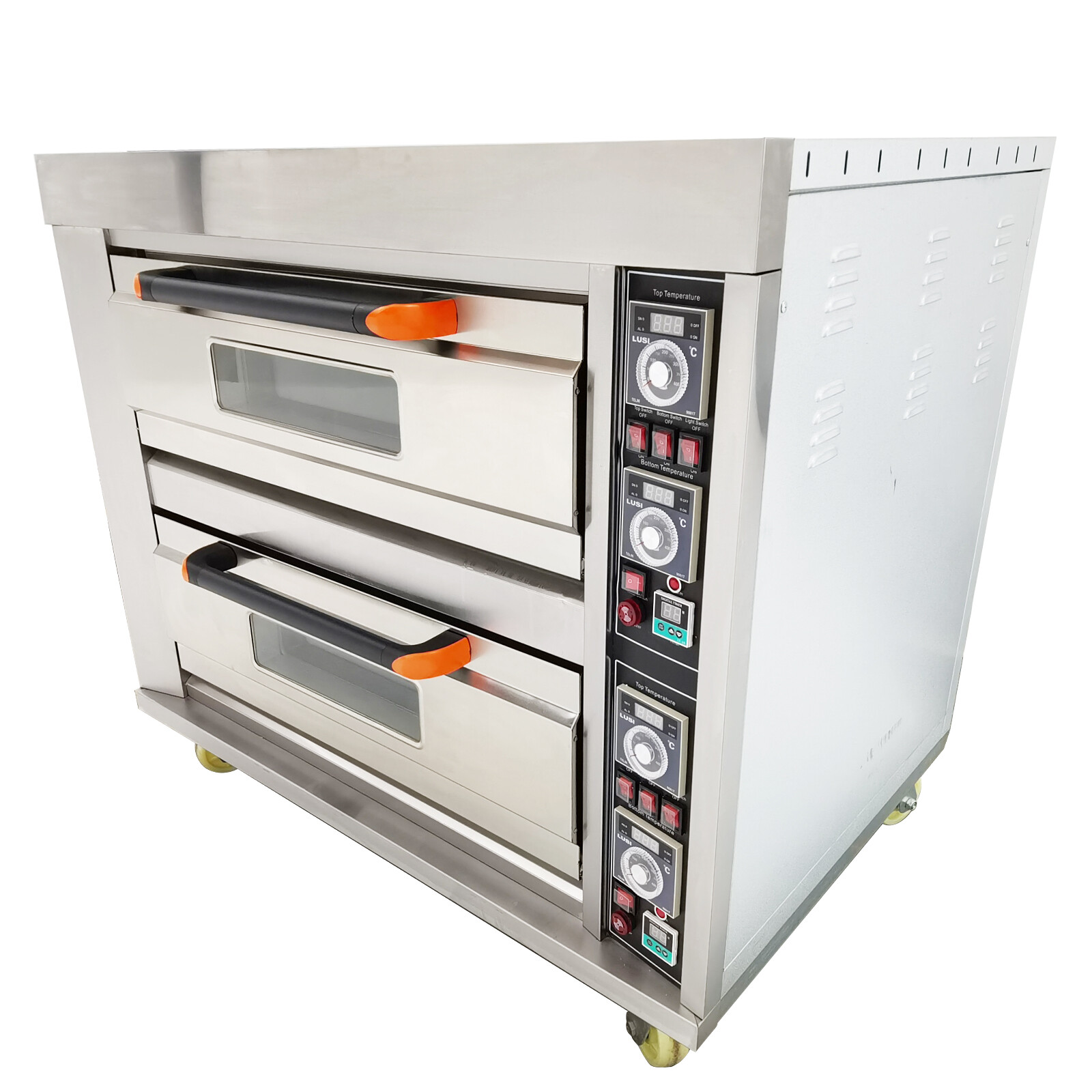 Commercial Electric Pizza Oven 2-Tier 4-Pan 220V 3-PH for Bread & Meat Cooking
