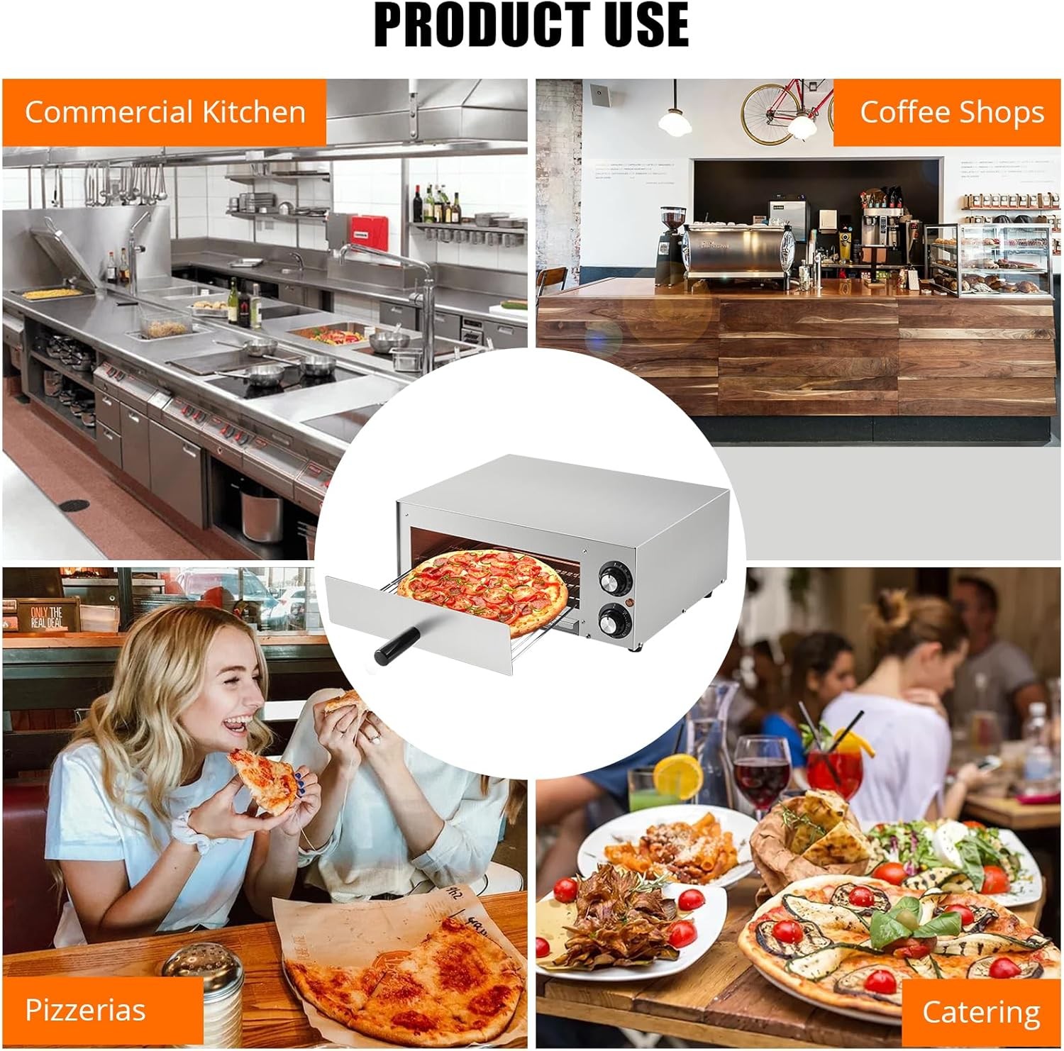 110V Electric Pizza Oven 1100W Dual Heating Timer Stainless Steel Removable Tray