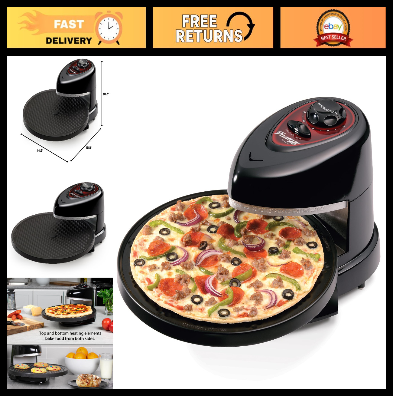Rotating Pizza Oven, Electric Pizzazz Plus, Countertop Cooking, Black Finish