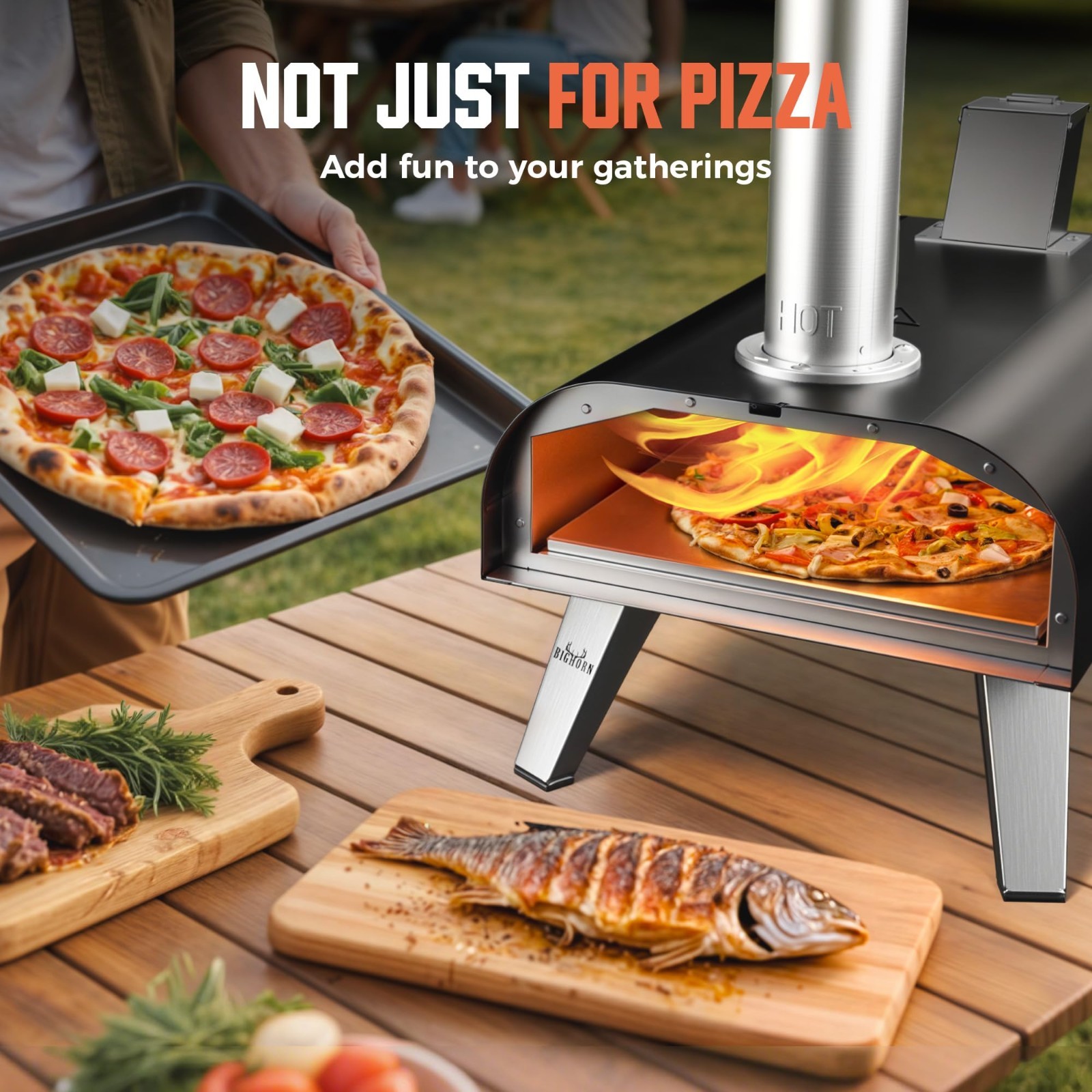 BIG HORN OUTDOORS 12″ Black Stainless Steel Pizza Ovens Wood Pellet Pizza Maker