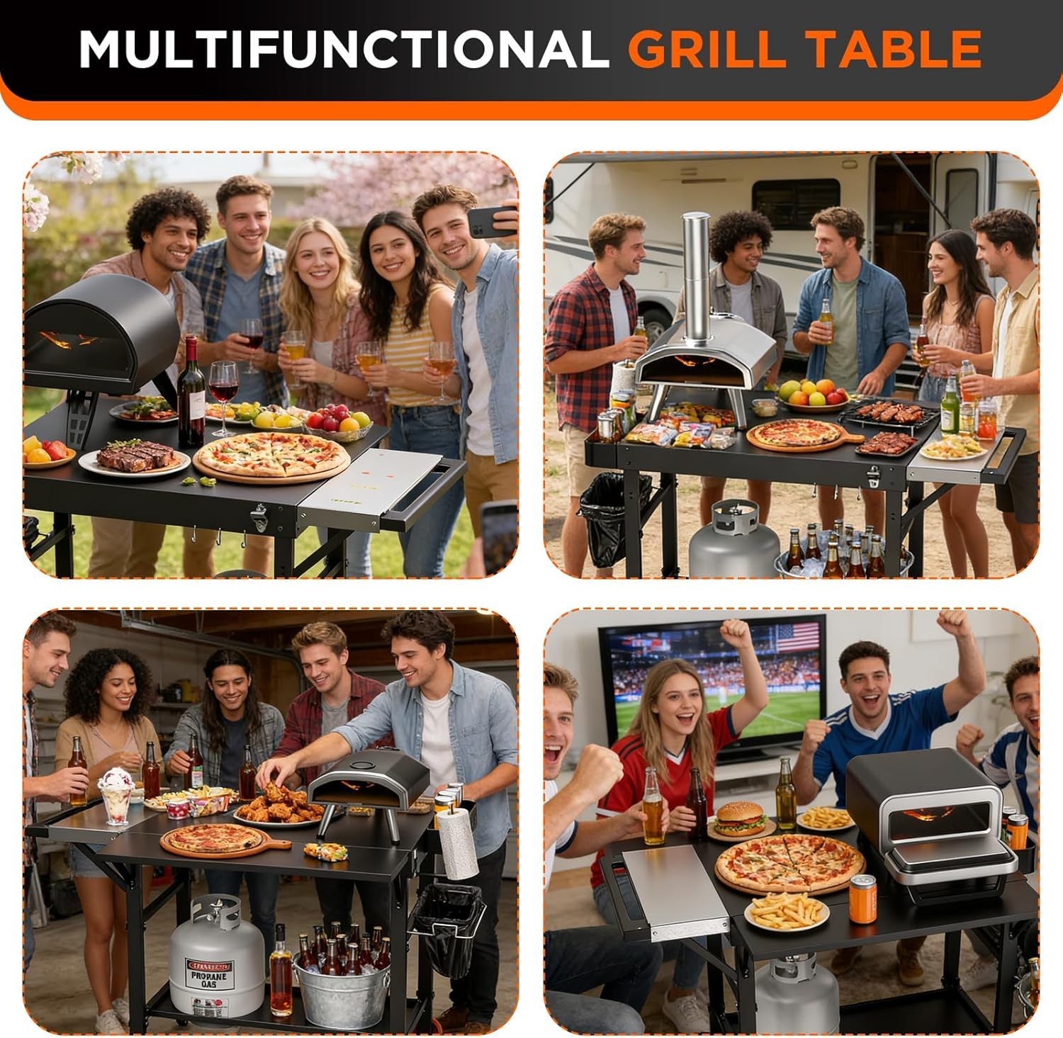 Heavy Duty Grill Cart with Topping Station – 450lbs Capacity