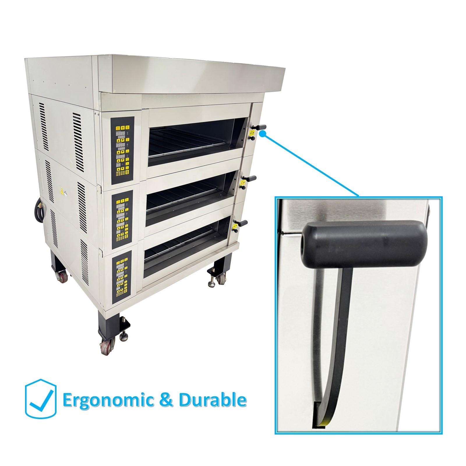 220V 3PH Commercial Movable Electric Pizza Oven 3-Layer Baking Oven 0-300˚C