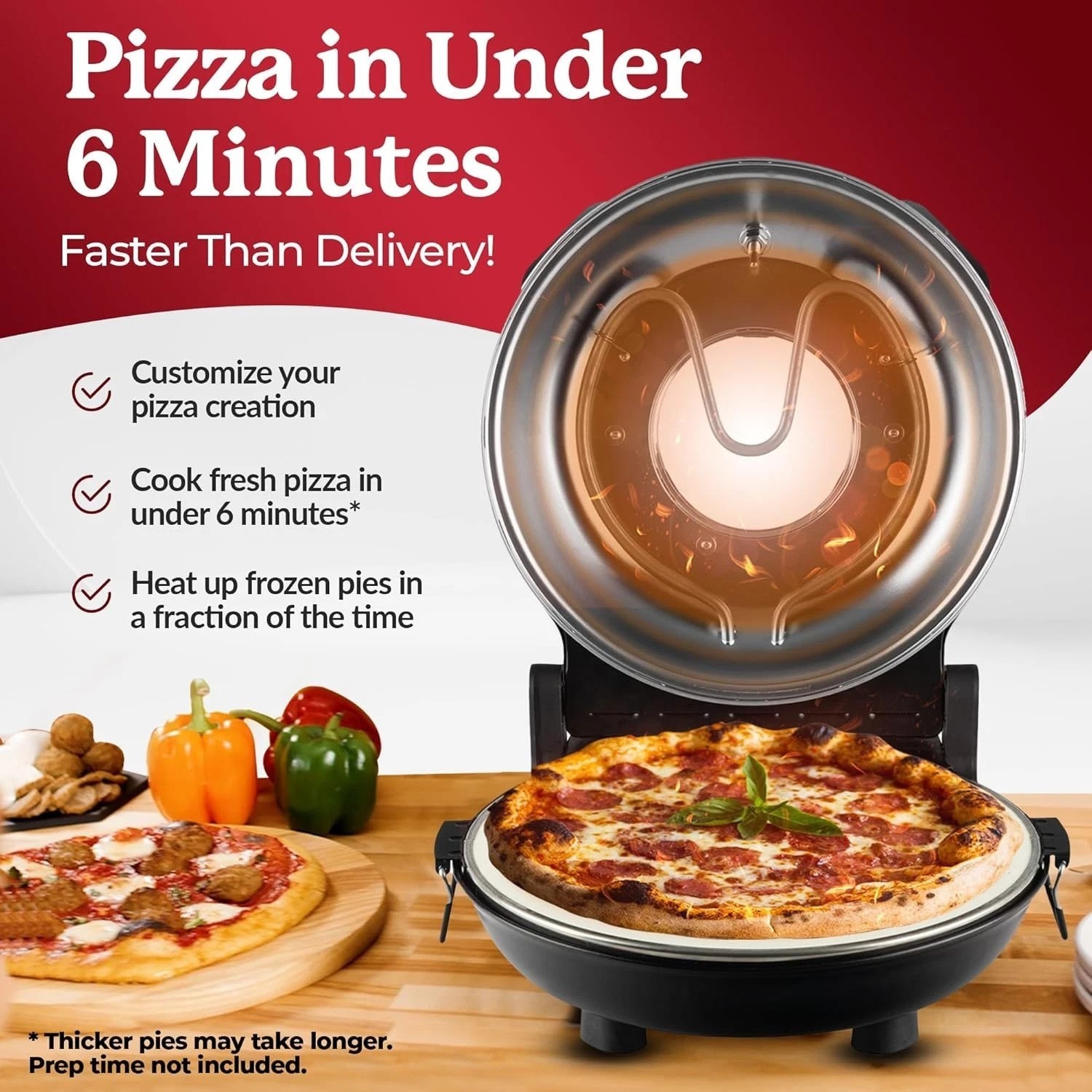 12 Inch Electric Indoor Pizza Oven Heats up to 800˚F – Pizza Maker with Ceram…