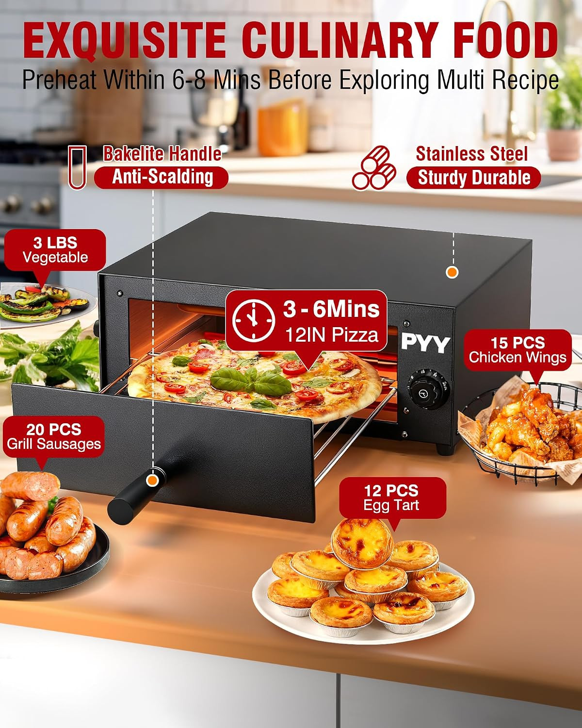 Pizza Oven Electric – 12 Inch Pizza Oven Indoor Stainless Steel Commercial Profe