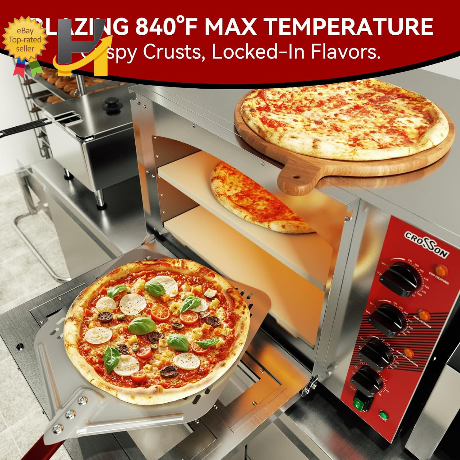 Commercial Double Deck 18″ Countertop Electric Pizza Oven 15Mm Thick Pizza Stone