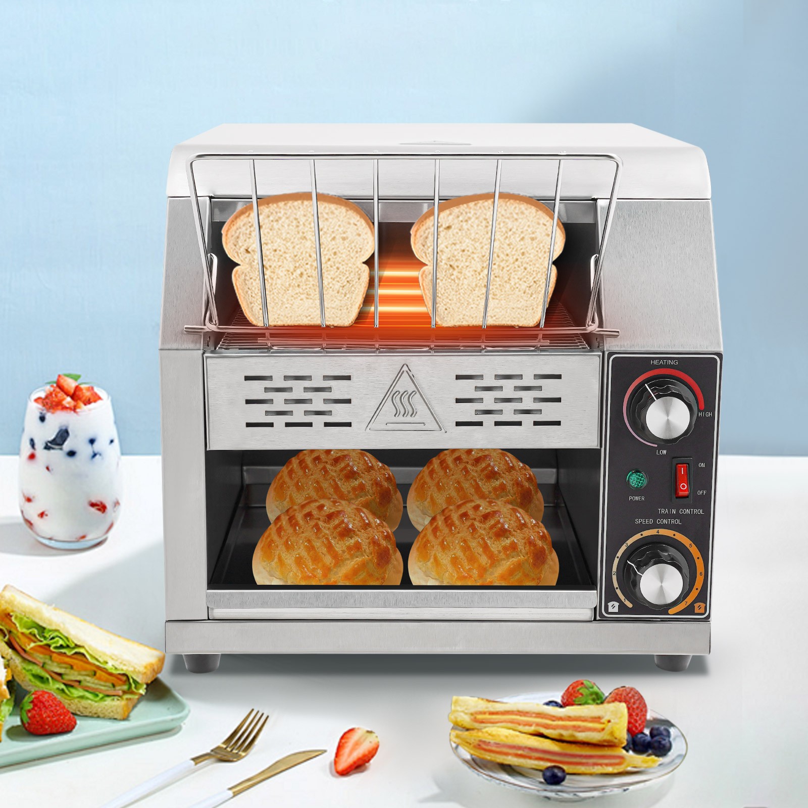 1900W Commercial Conveyor Bread Oven with Temp & Speed Control Stainless Steel
