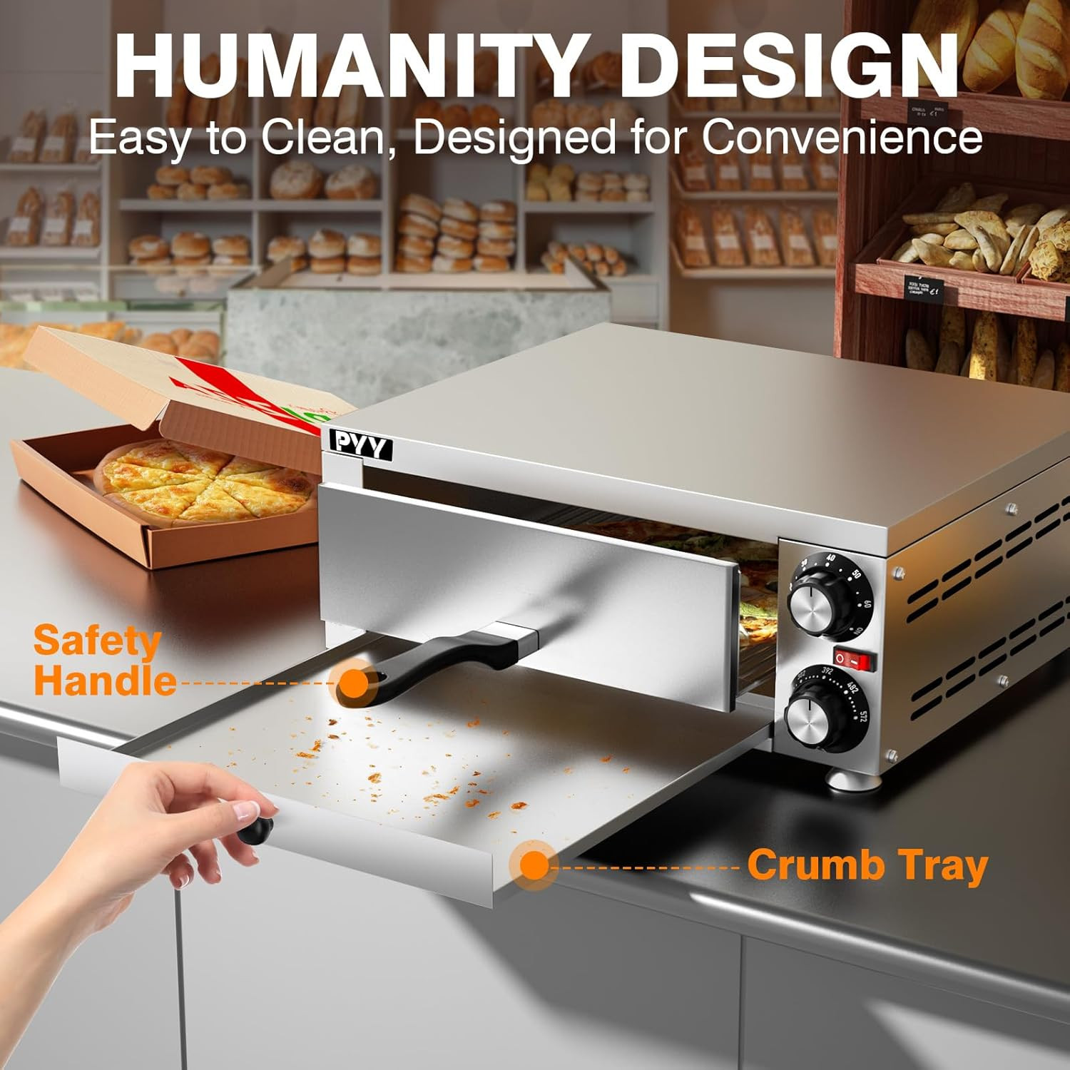 PYY Pizza Oven Indoor Electric Countertop Commercial Pizza Maker with Crumb Tray