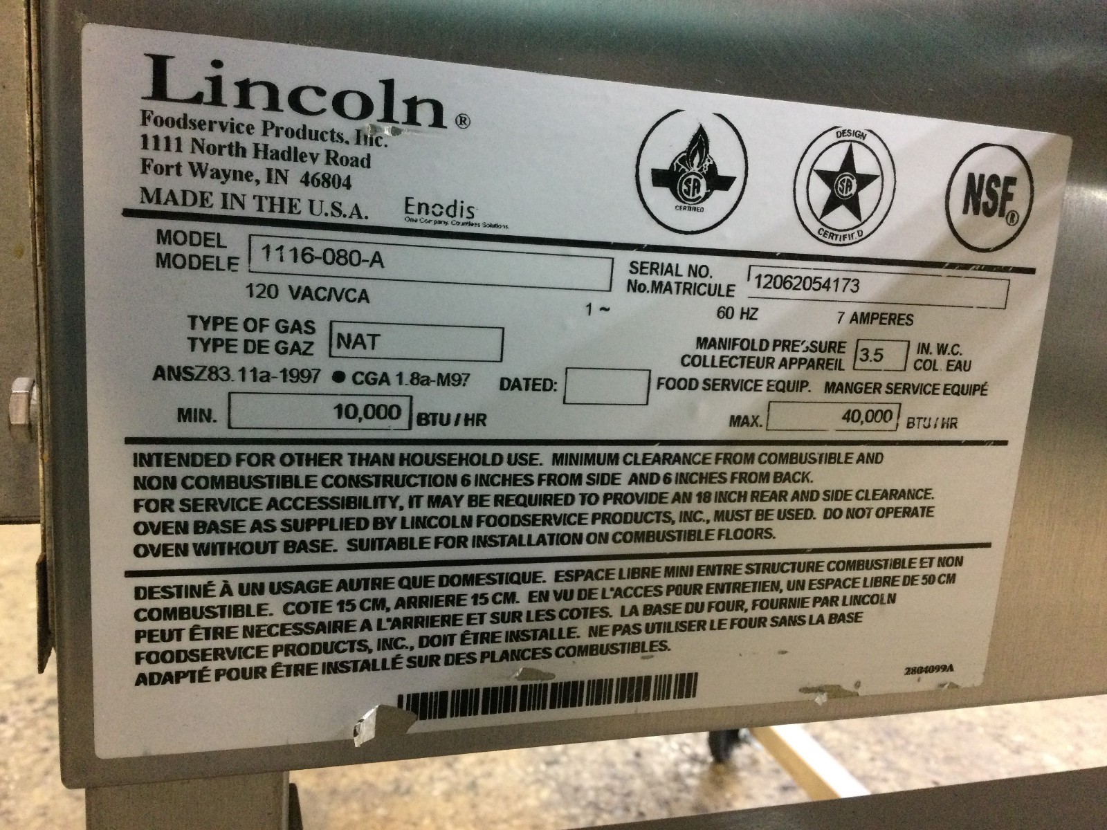 Lincoln Impinger 1116-080-8 Gas Conveyor Pizza Oven With Casters