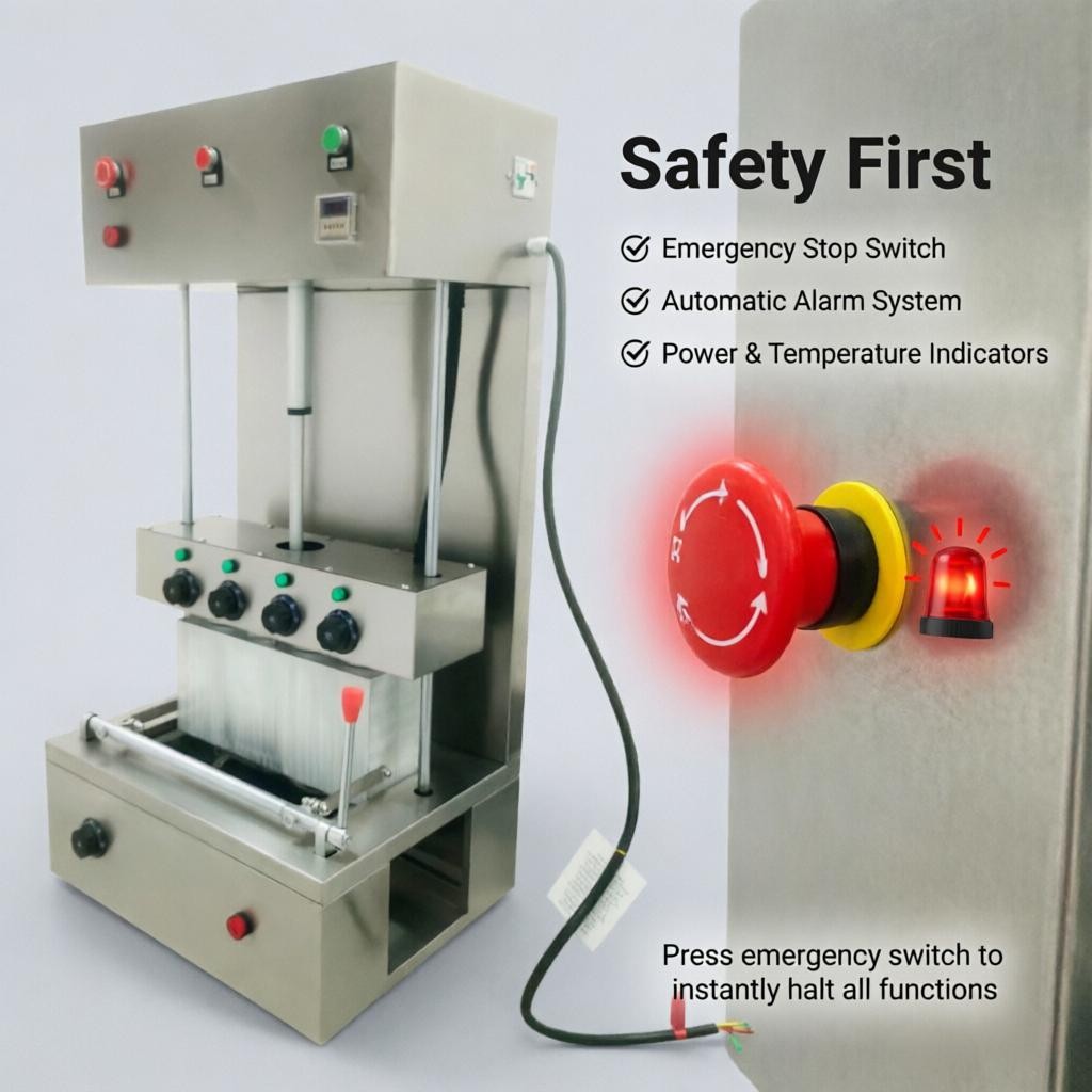 Commercial 4-Head Cone Pizza Forming Press | Adjustable Temp | Emergency Stop