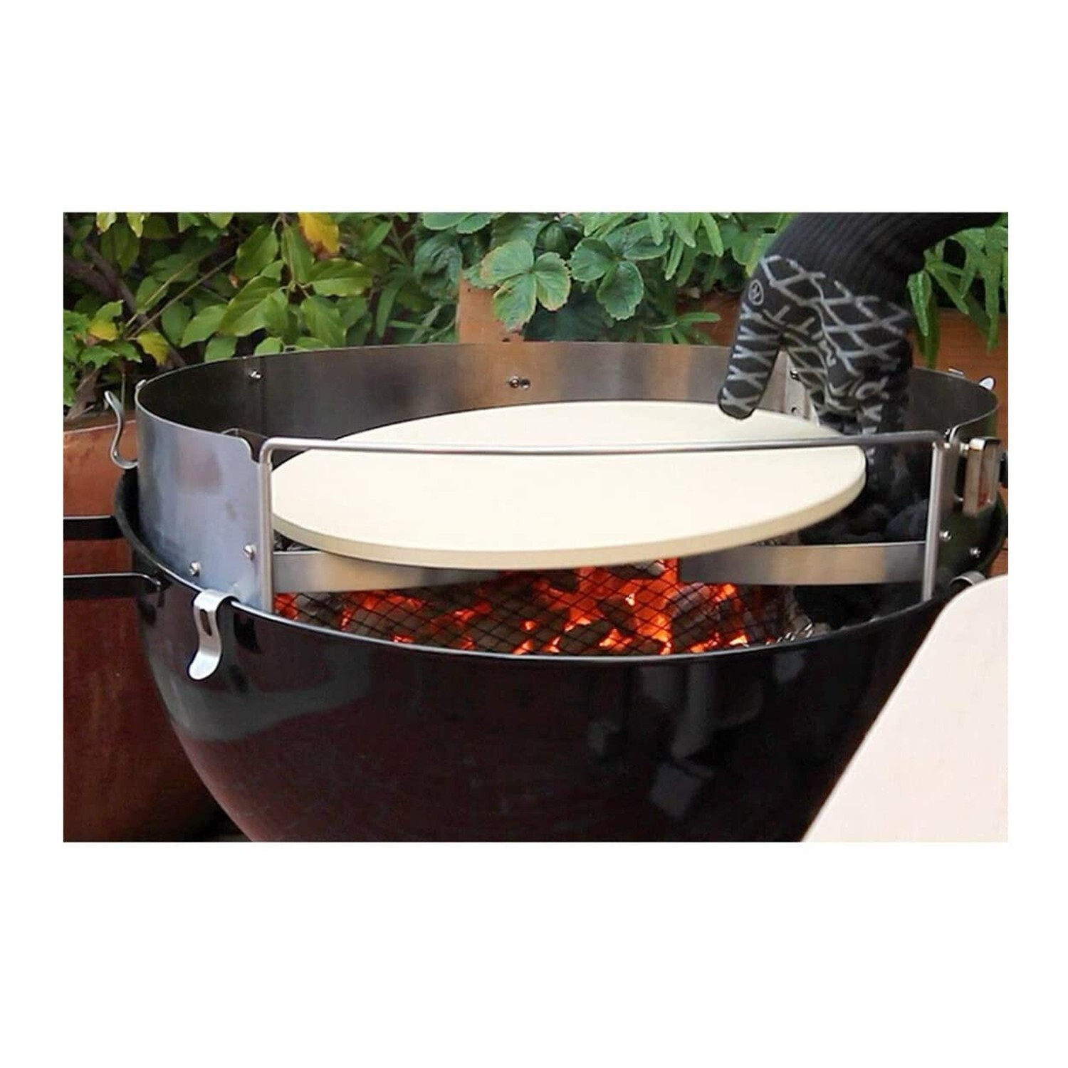 PC7001 PizzaQue Deluxe Outdoor Pizza Oven Kettle Grill Conversion Kit, Silver…