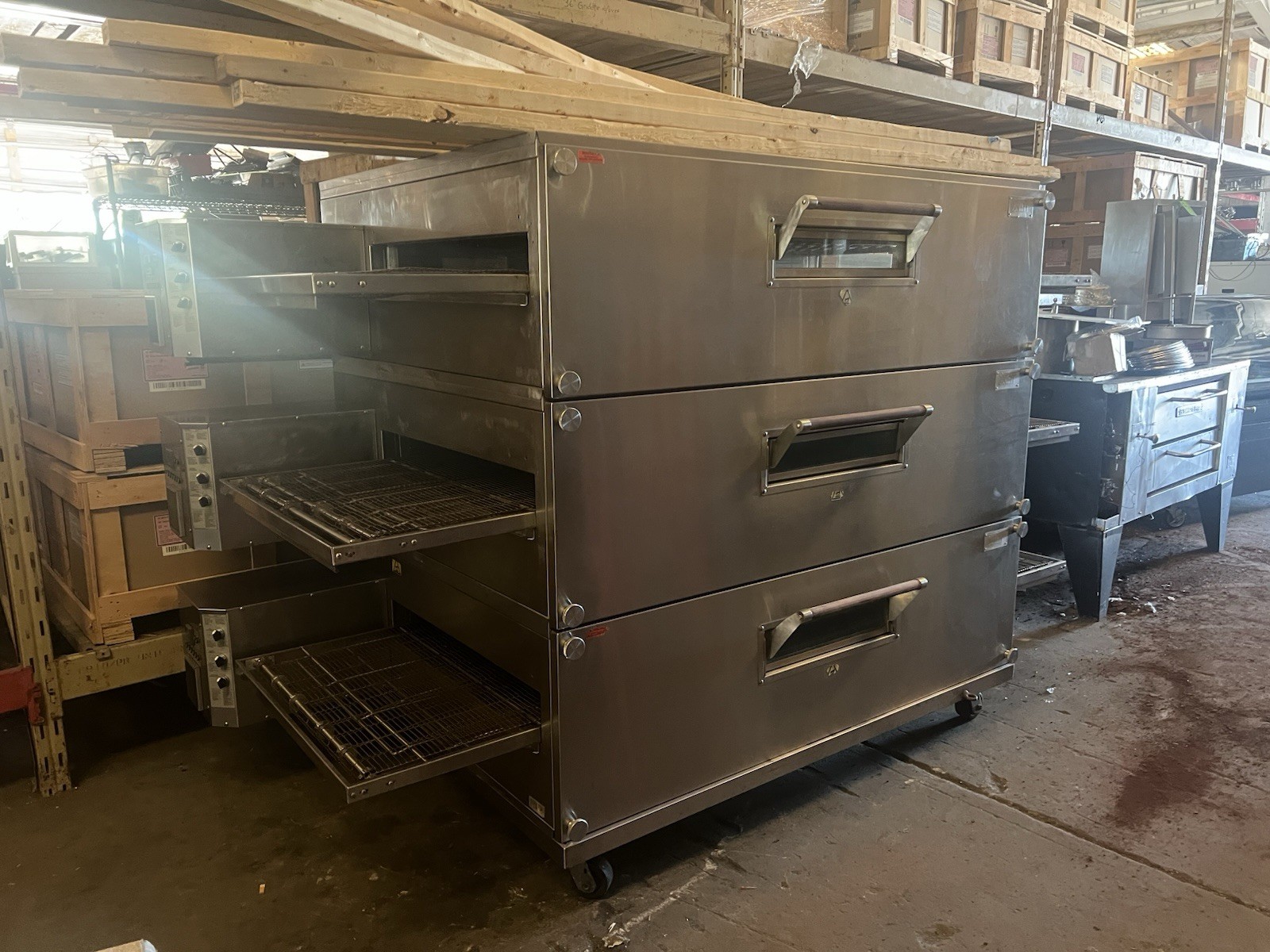 XLT 3270-TS, Triple Stack Conveyor Pizza Oven With Casters- Gas- 120v Tested