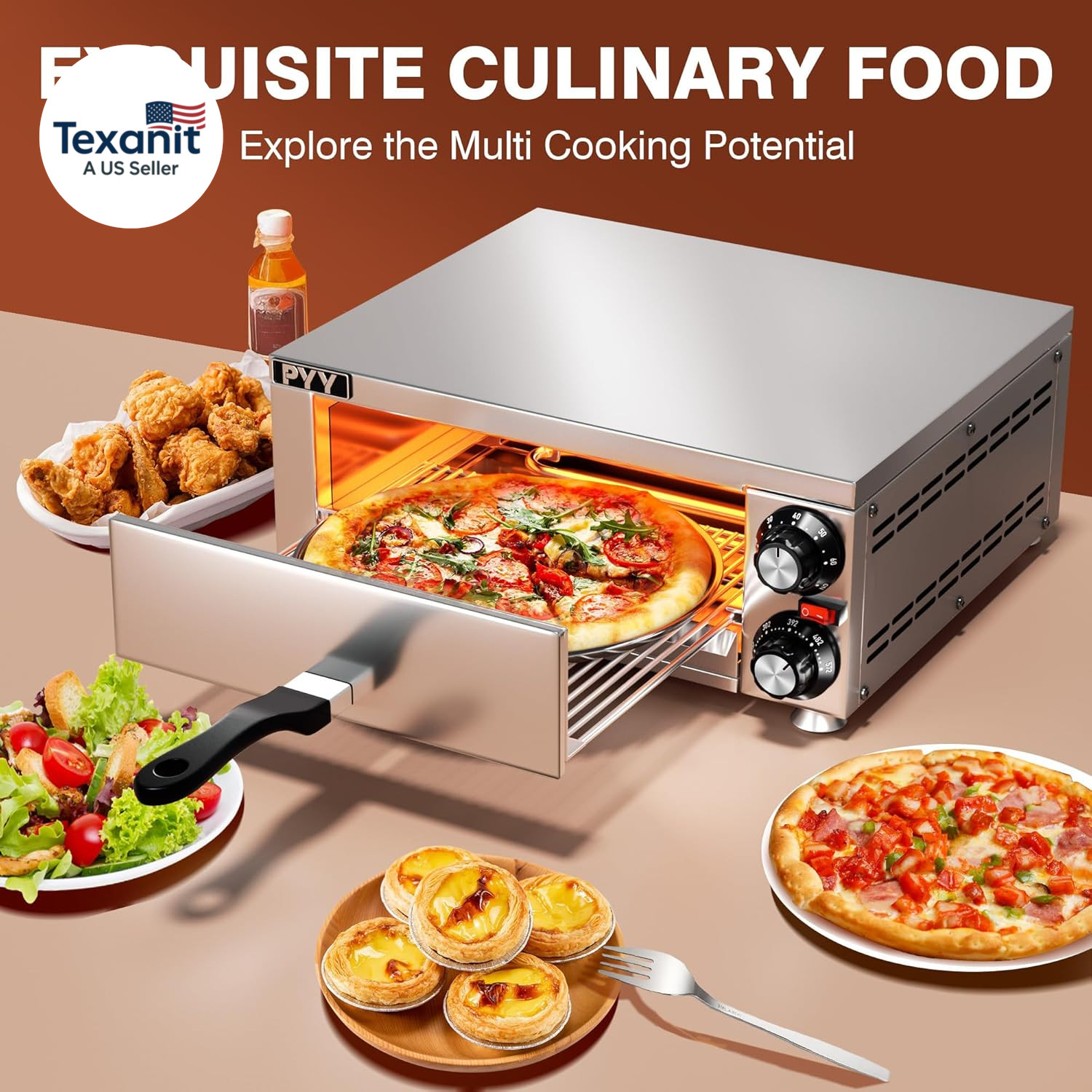 Pizza Oven Indoor Electric Countertop Commercial Pizza Maker with Crumb Tray Sta